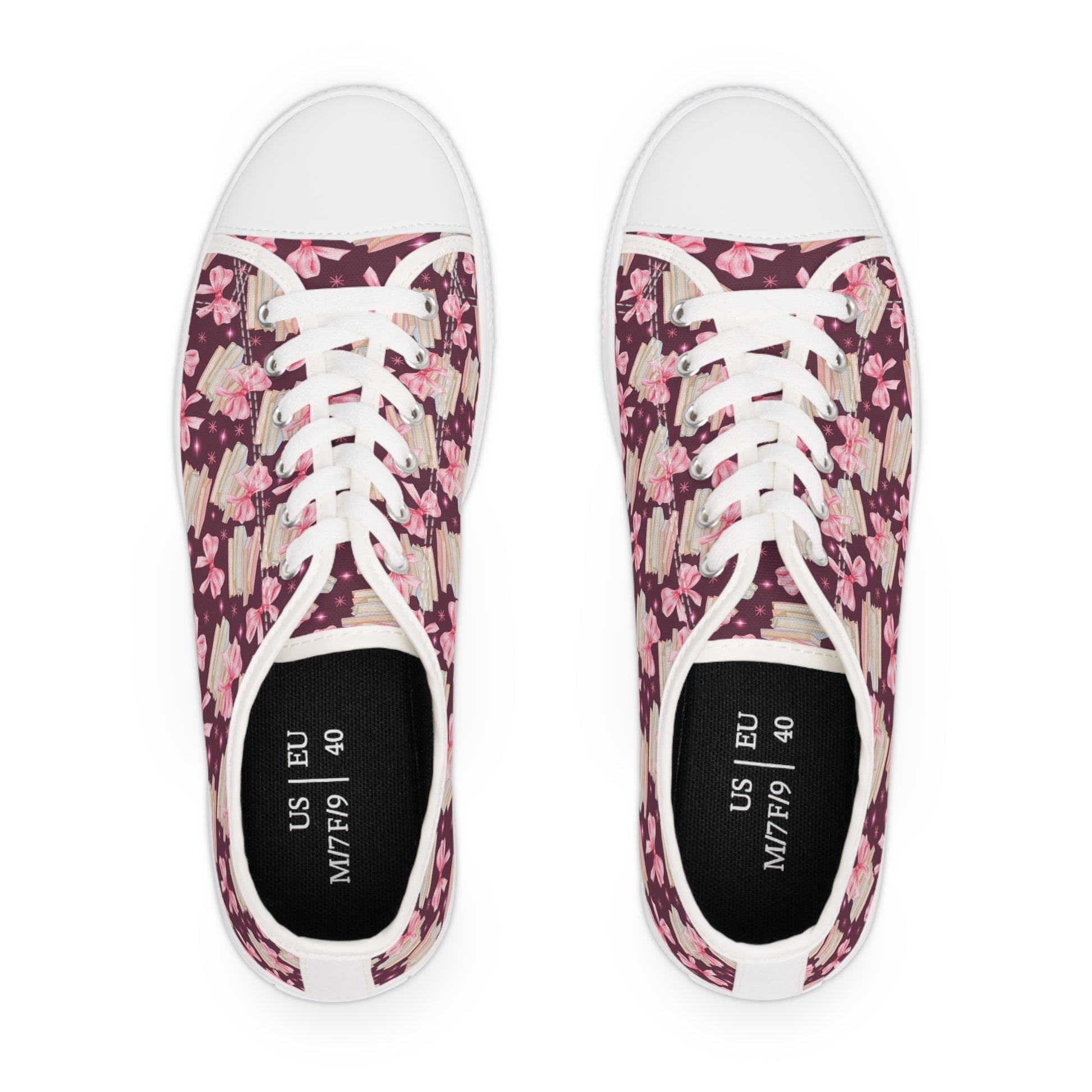 Coquette Pink Bows & Books Sneakers Step Out in Style with Stunning USA Symbol! Perfect for Everyday Wear and Proud Americans. Durable, High-Quality Footwear Everyday Activities - MRSBYVALLE