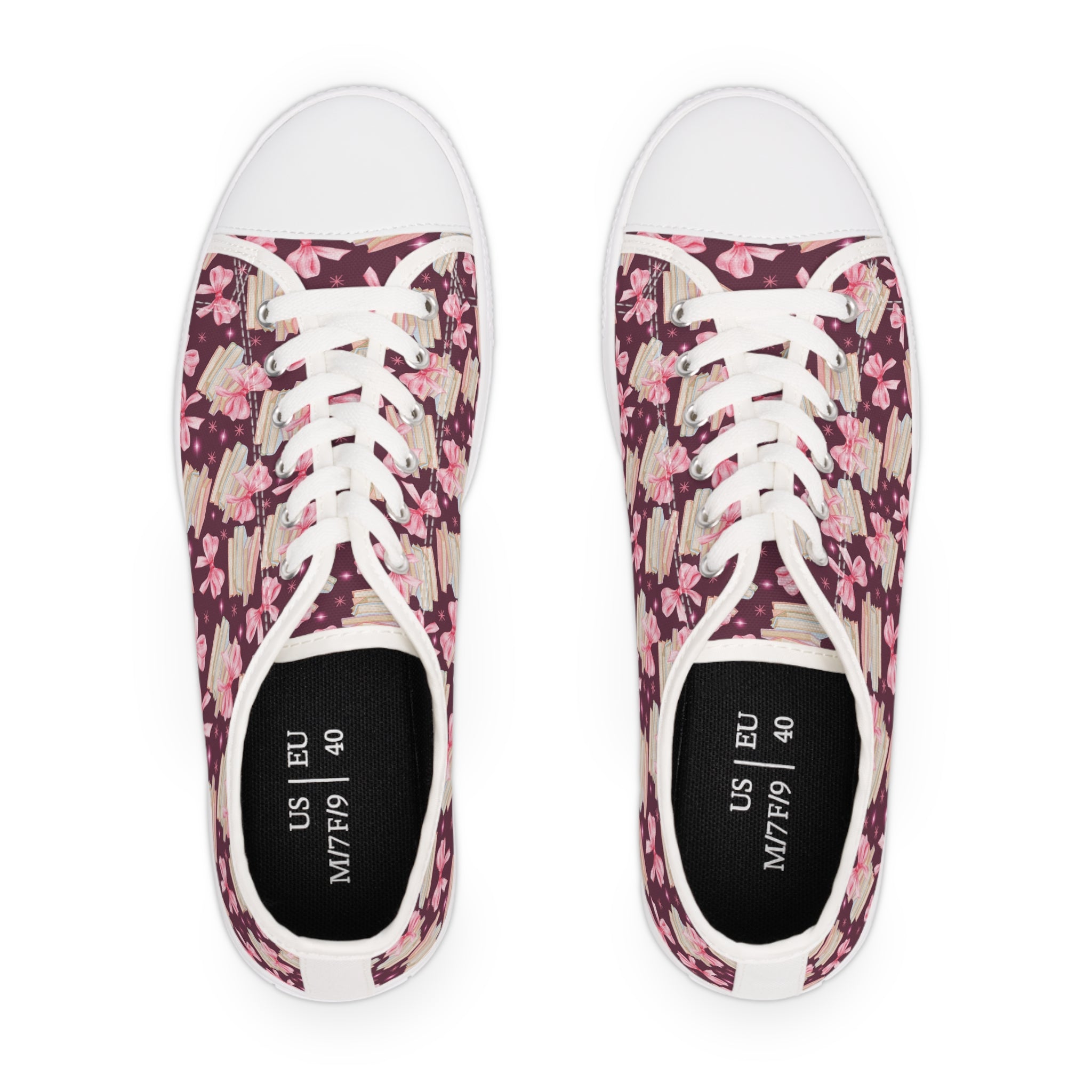 Coquette Pink Bows & Books Sneakers Step Out in Style with Stunning USA Symbol! Perfect for Everyday Wear and Proud Americans. Durable, High-Quality Footwear Everyday Activities - MRSBYVALLE
