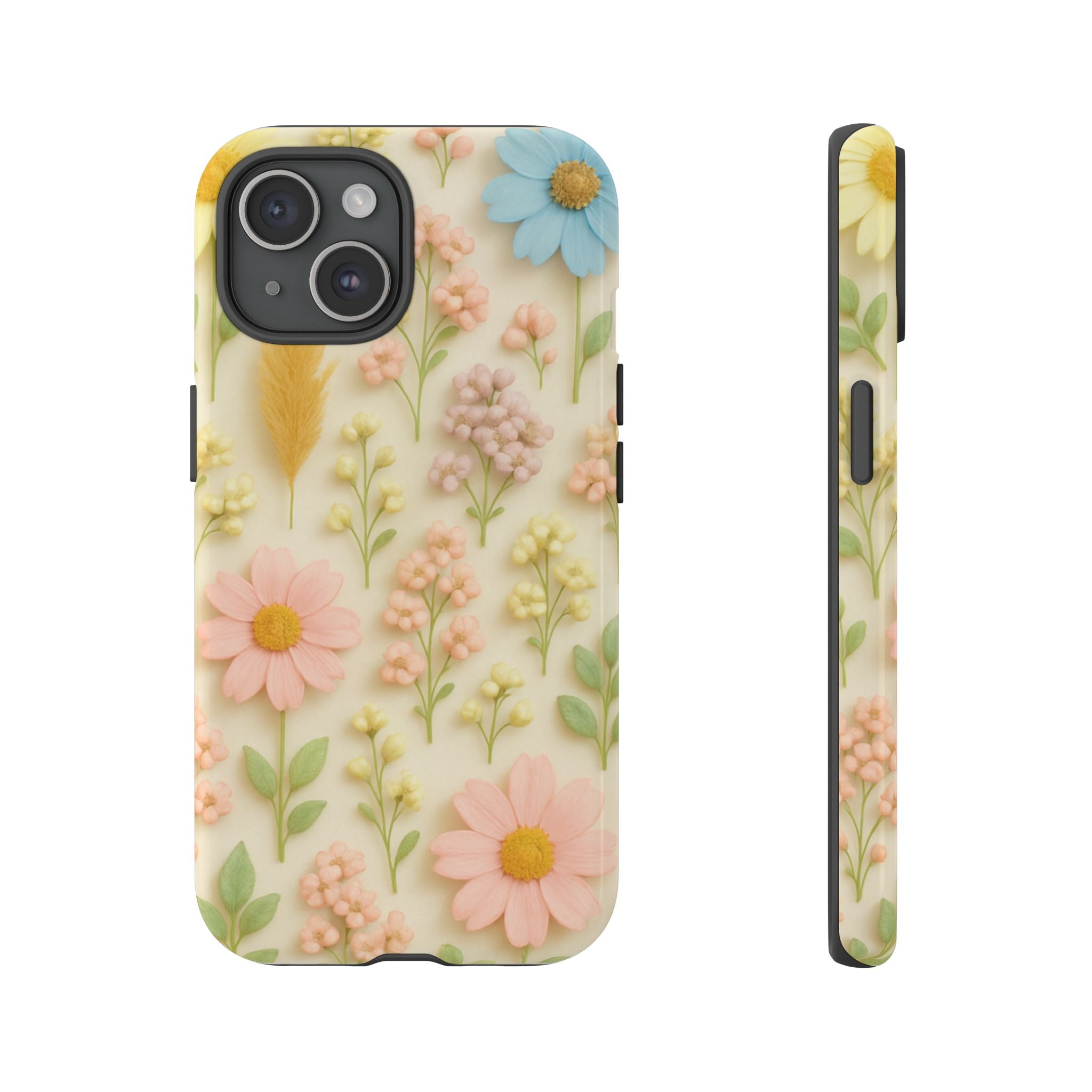 Pastel Dried Flowers Illusion Phone Case 3D Realistic Pressed Floral Design, Bright Botanical Aesthetic, Soft Nature-Inspired CoveriPhone & Galaxy