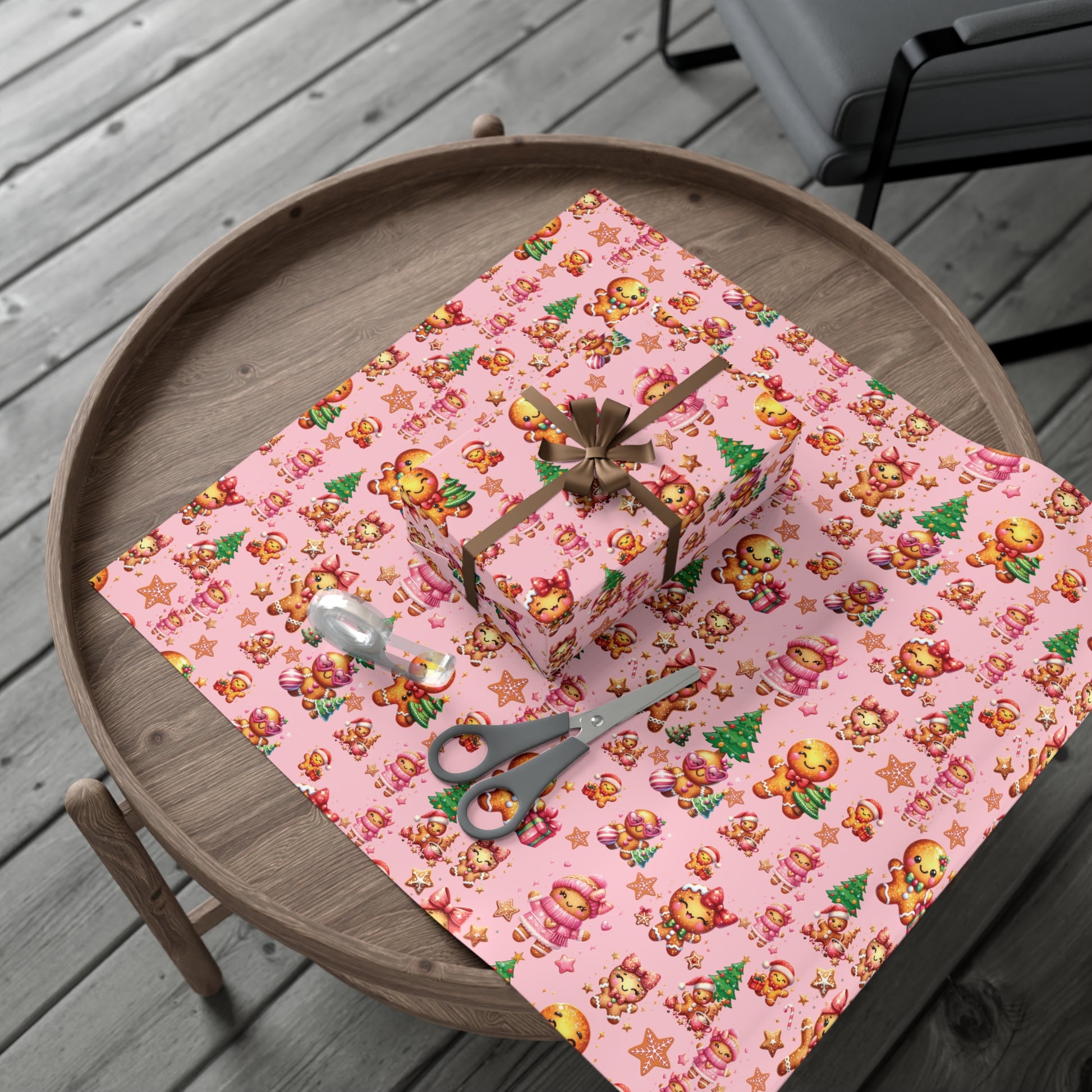 Pink Gingerbread Girls Christmas Wrapping Paper Cute Holiday Gift Wrap for Her, Festive & Whimsical Packaging for Xmas, Baby Showers Birthdays 3 SizesPerfect for Seasonal Gifting