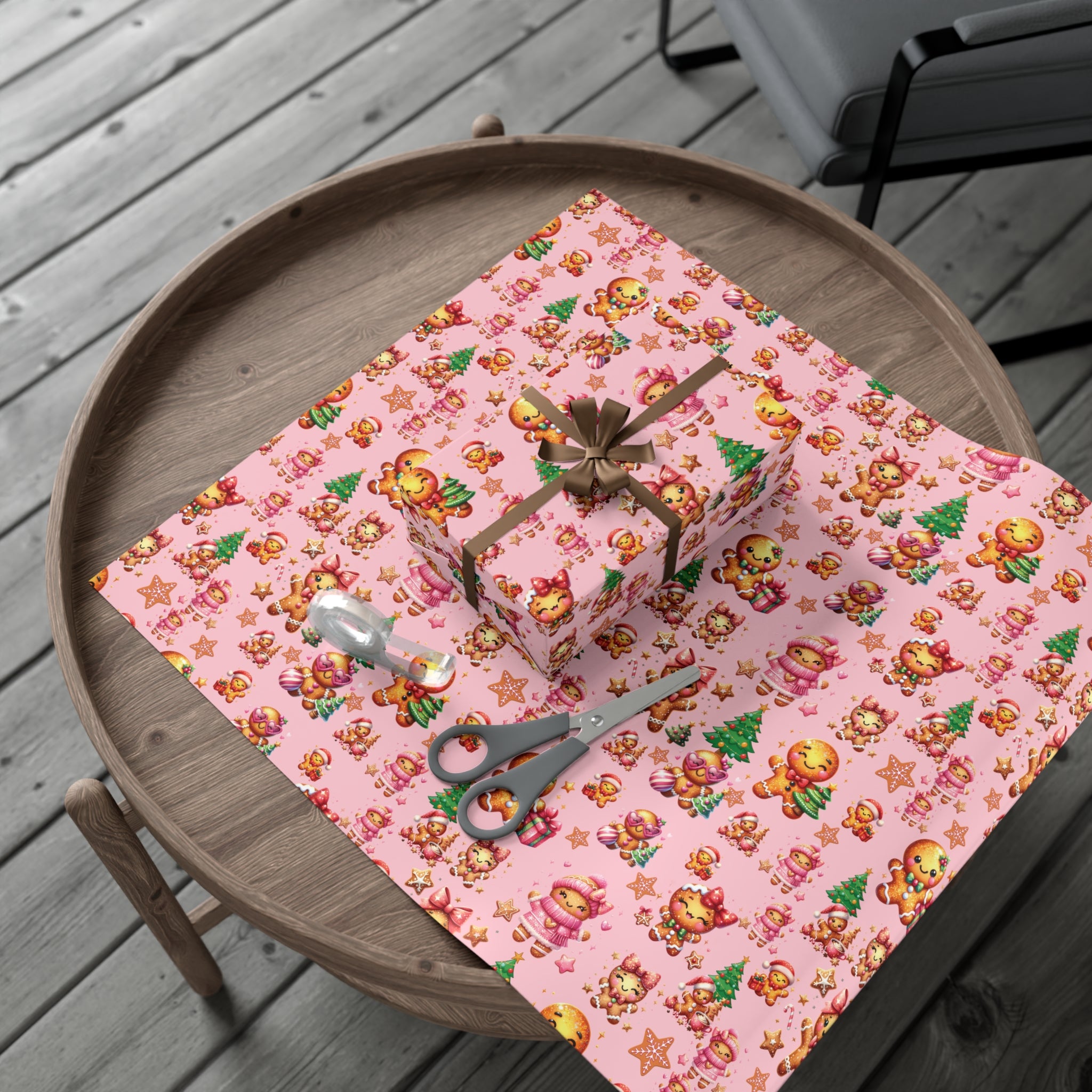 Pink Gingerbread Girls Christmas Wrapping Paper Cute Holiday Gift Wrap for Her, Festive & Whimsical Packaging for Xmas, Baby Showers Birthdays 3 SizesPerfect for Seasonal Gifting