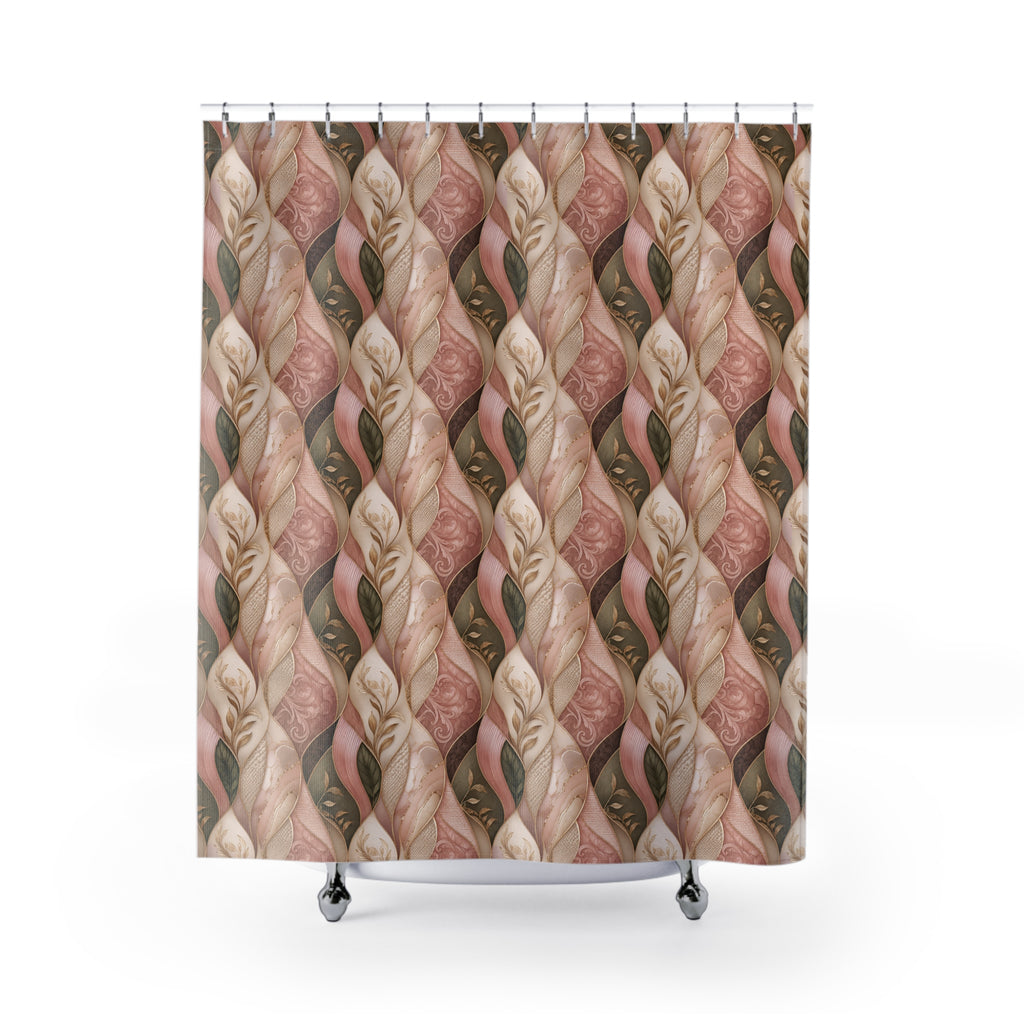 Shower Curtain — Pink Braided Leaf Pattern, Botanical Bathroom Decor