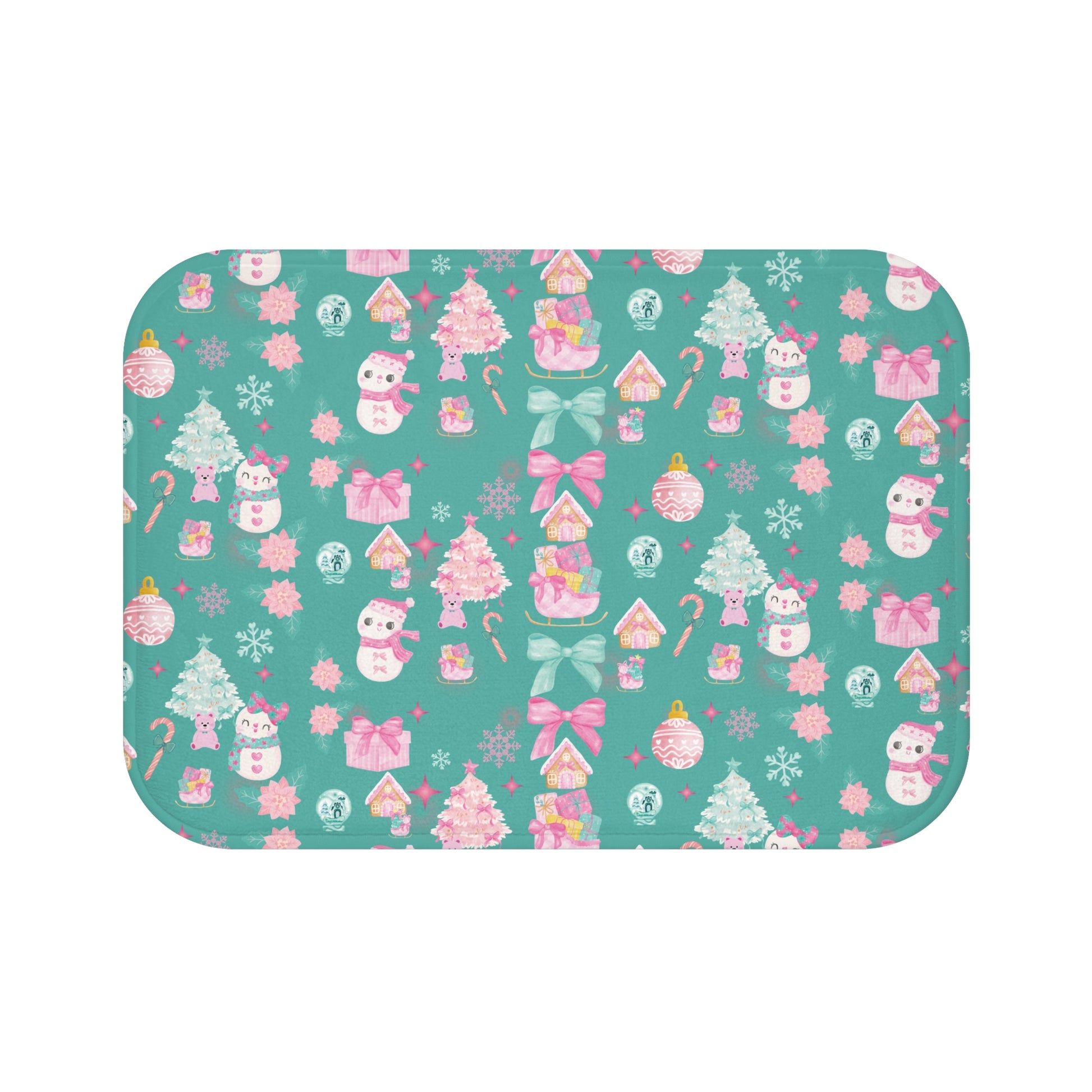 Glam Christmas Bath Mat – Pink and Turquoise Holiday Bathroom Decor, Soft Non-Slip Mat for Festive Vibes, Cozy  Stylish Winter Accent