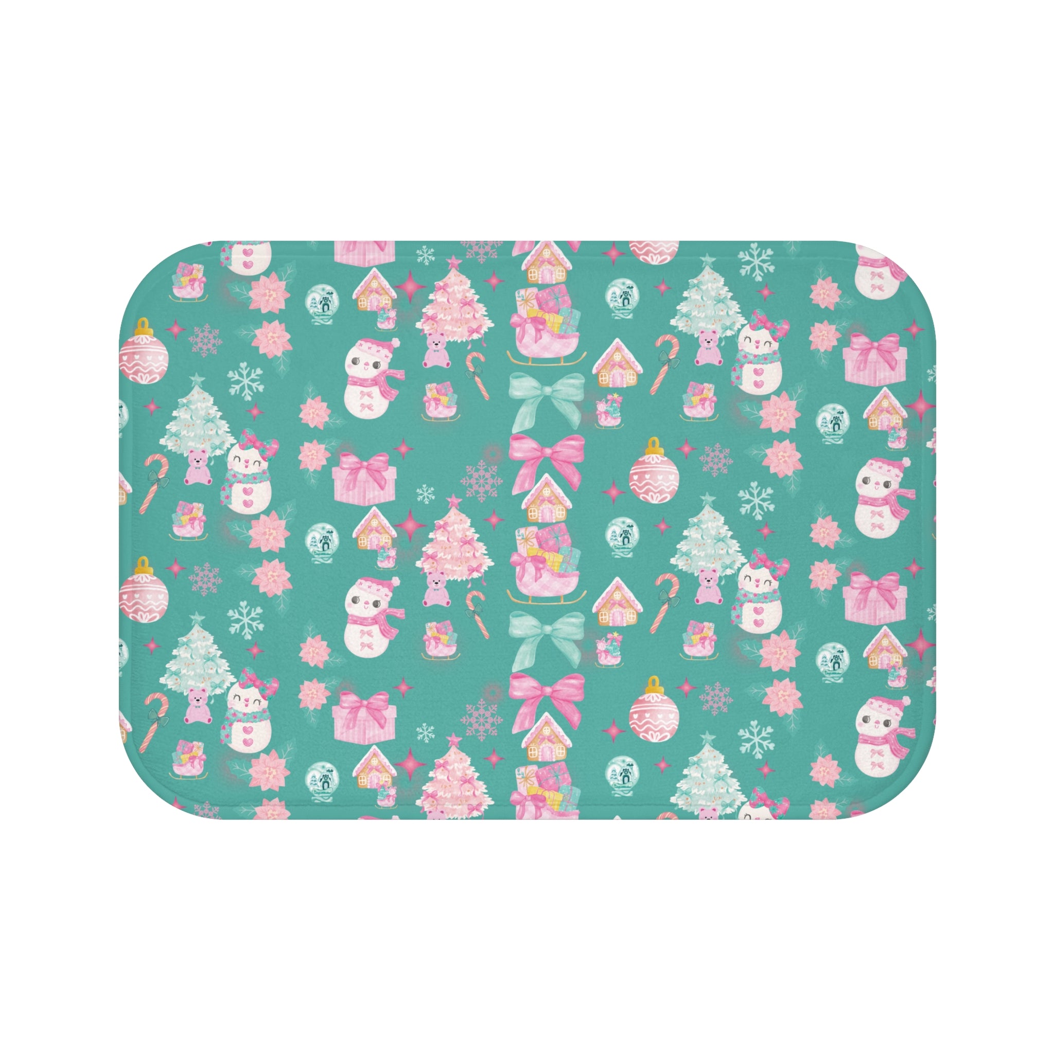 Glam Christmas Bath Mat – Pink and Turquoise Holiday Bathroom Decor, Soft Non-Slip Mat for Festive Vibes, Cozy  Stylish Winter Accent