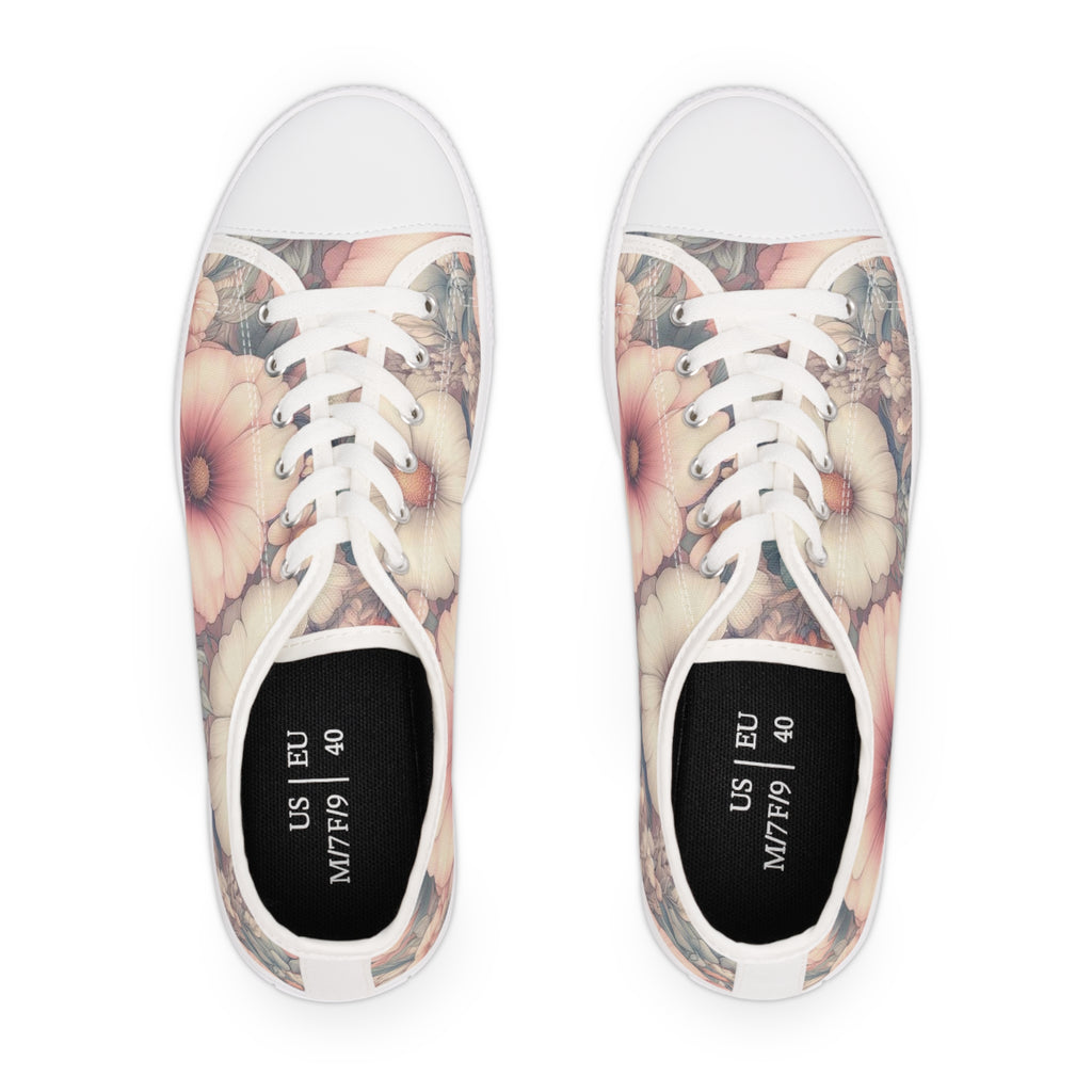 Floral Women's Low Top Sneakers Breathable Polyester Canvas, Lightweight Stylish Floral Pastel Design, Comfortable All-Day Wear, Perfect for Walking and Everyday Activities - MRSBYVALLE