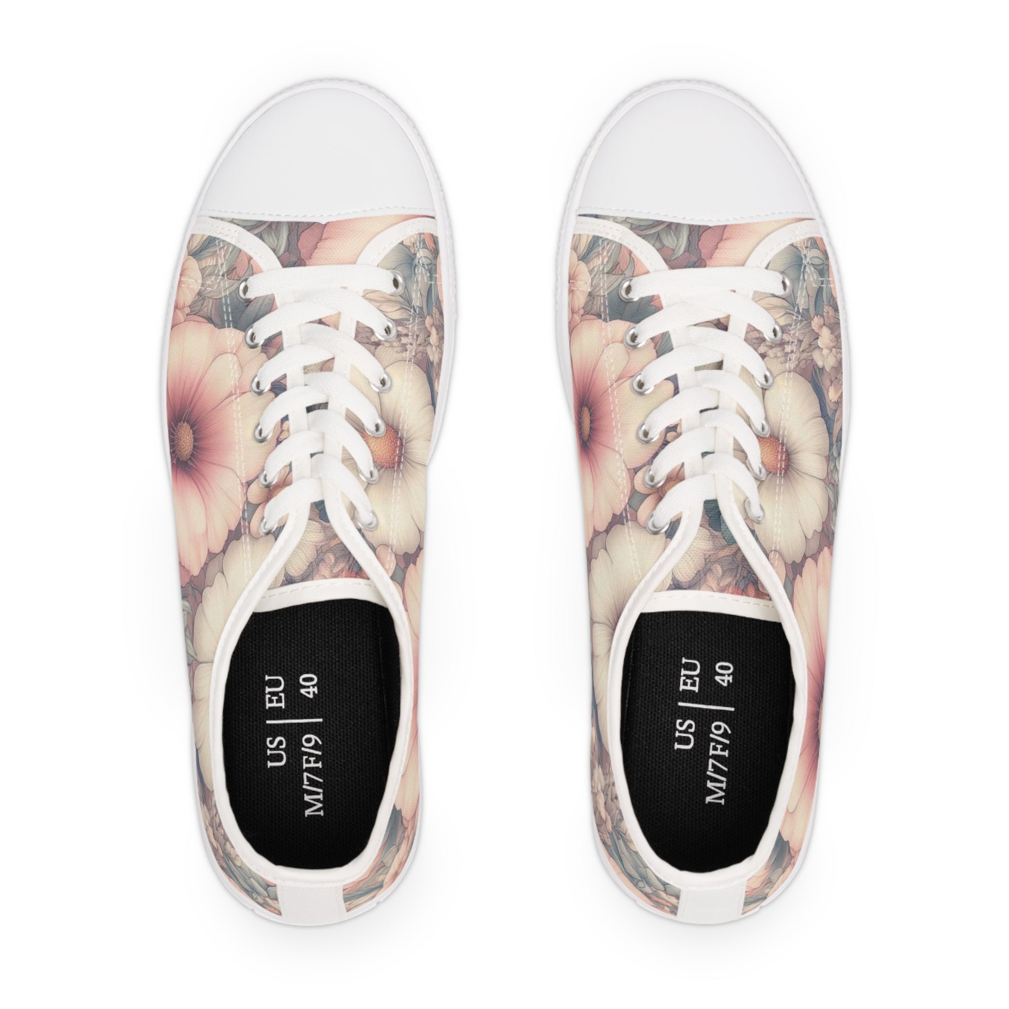 Floral Women's Low Top Sneakers Breathable Polyester Canvas, Lightweight Stylish Floral Pastel Design, Comfortable All-Day Wear, Perfect for Walking and Everyday Activities - MRSBYVALLE