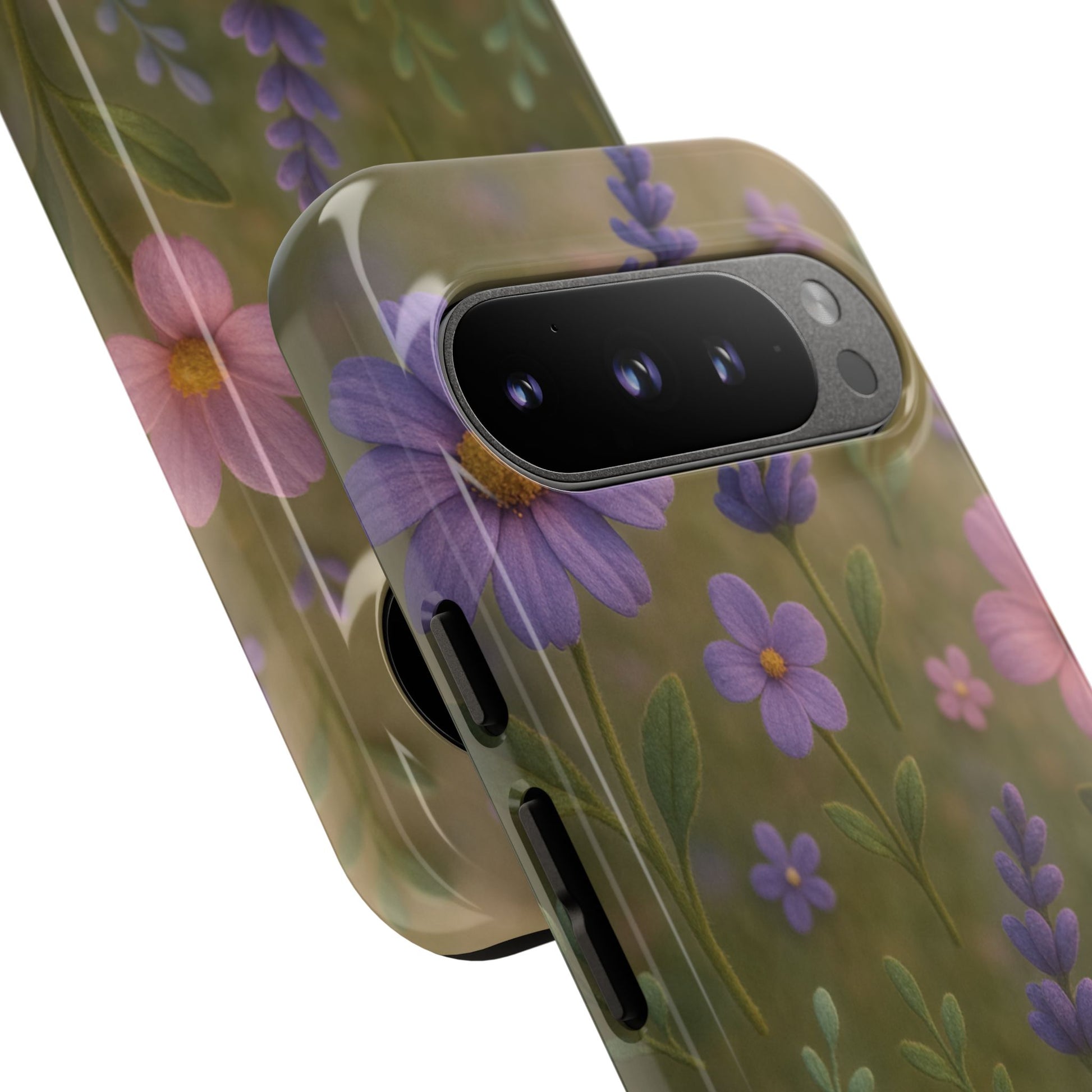 Pastel Flowers 3D Illusion Wildflower Phone Case Cute Pastel Floral Design in Lavender, Pink, Mint Green Aesthetic Protective Case for iPhone and  Android