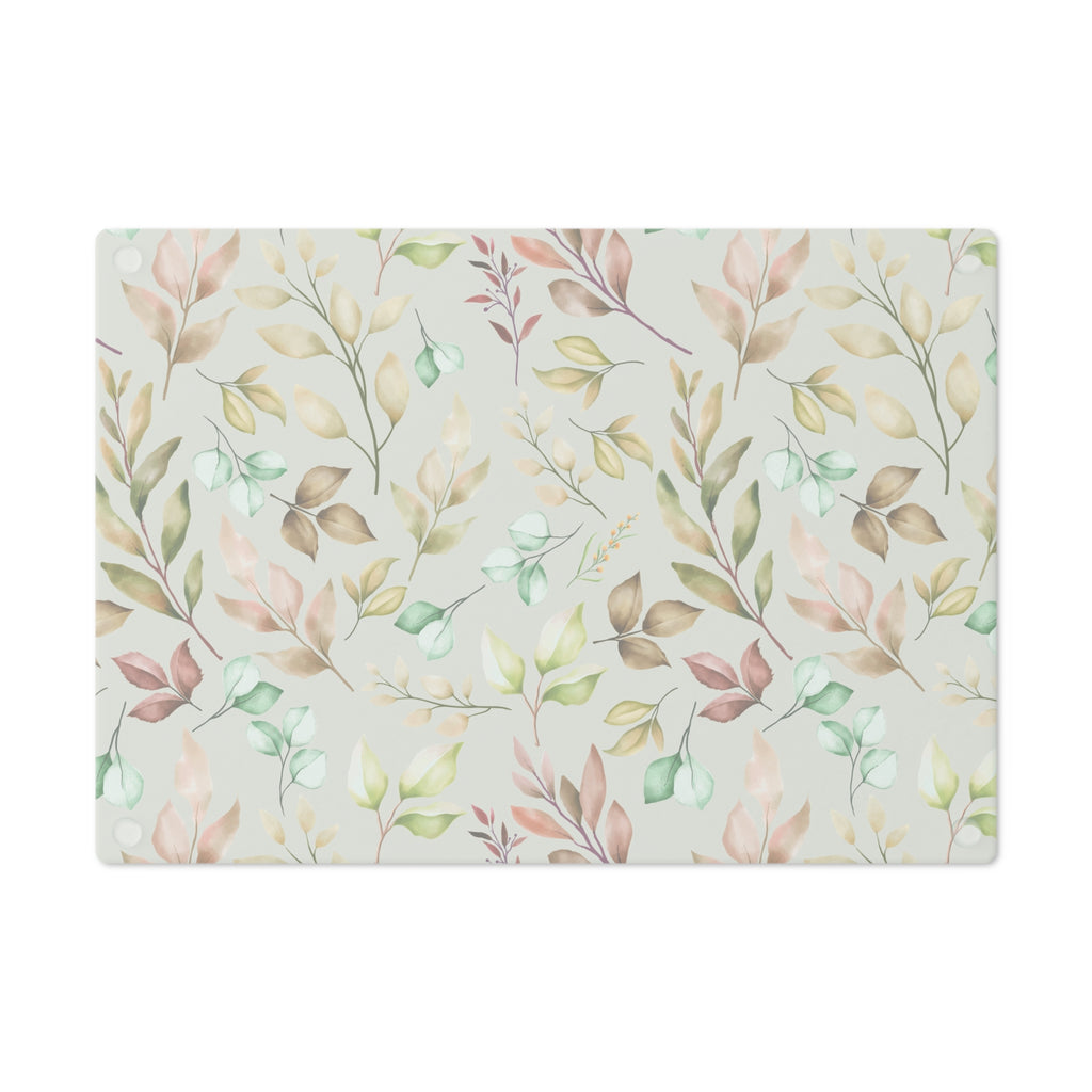 Pastel Leaves Cutting Board Floral Tempered Glass Cutting Board Durable Kitchen Decor with Elegant Design, Housewarming, New House Gift - MRSBYVALLE