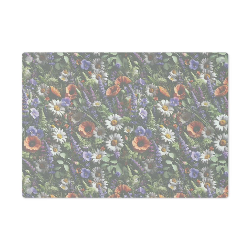 Boho Wildflowers Cutting Board - Durable Glass Kitchen Decor, Vibrant Floral Design, Perfect for Chopping, Serving, or Gifting - MRSBYVALLE