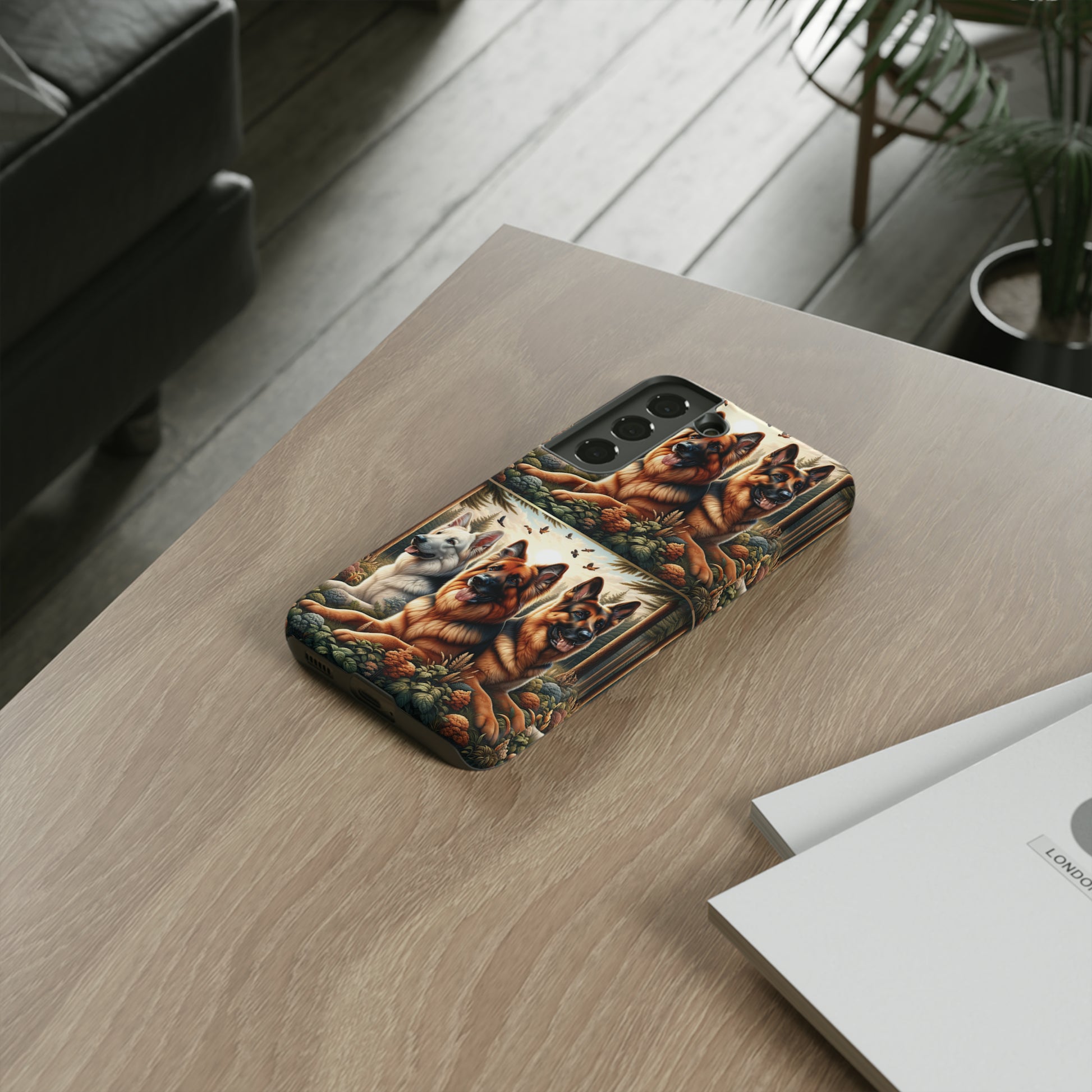 German Shepherd Phone Tough Case Floral Elegant Durable Dog Lover Devices iPhone 15, Samsung iPhone Samsung Accessory Gift for Her.