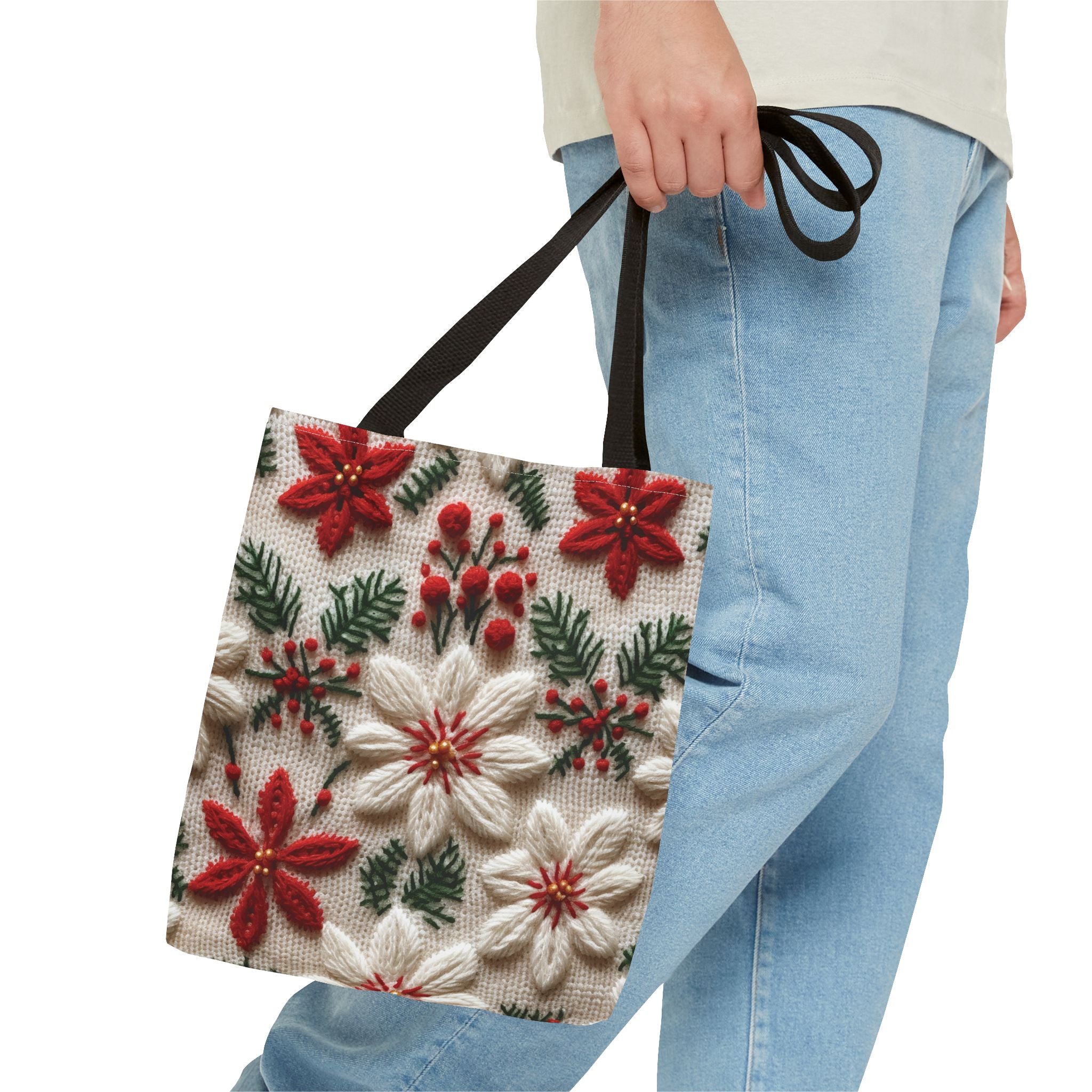 Festive Poinsettia Christmas Tote Stylish Holiday Bag for Shopping, Gifts, and Everyday Use - Durable, Reusable, and Perfect for Spreading Cheer This Holiday Season - MRSBYVALLE