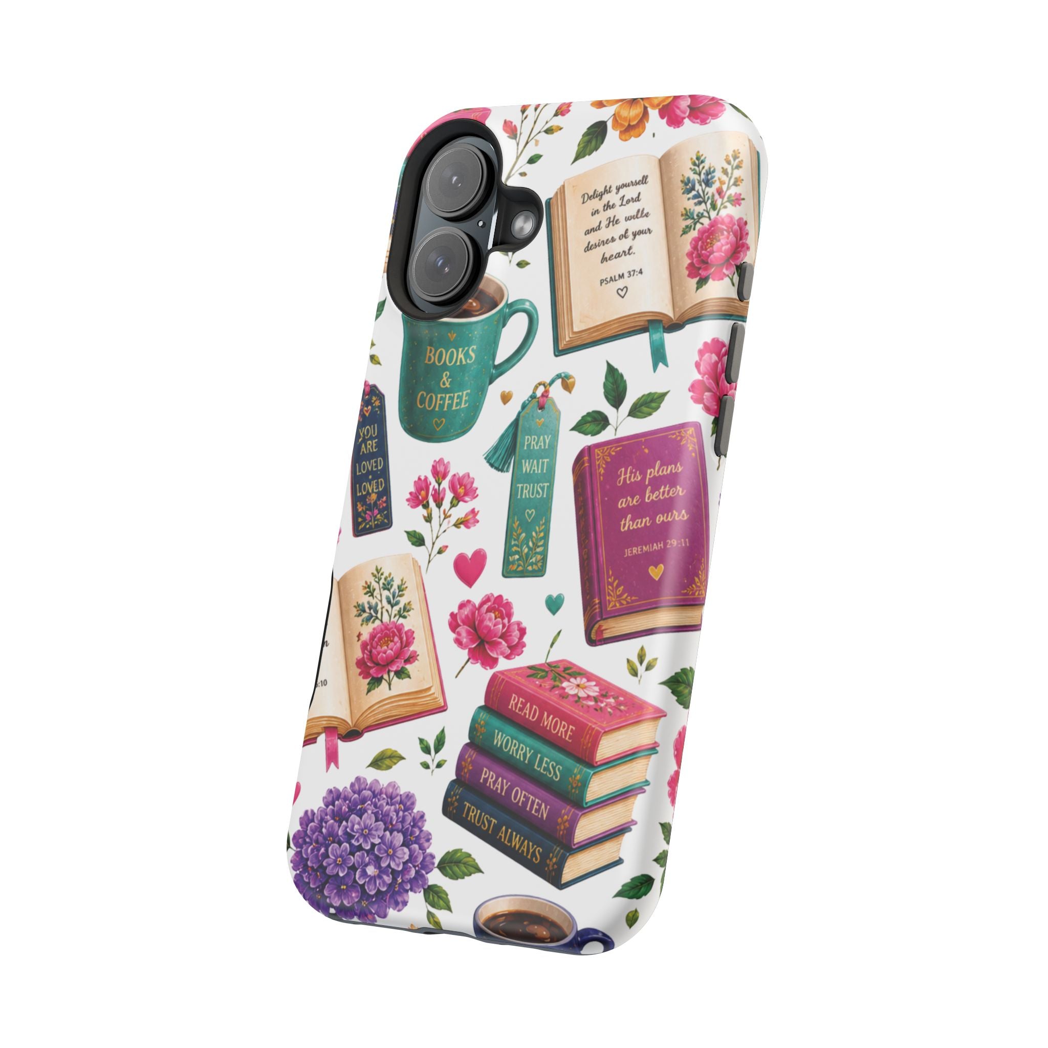 Christian Books & Coffee Phone Case — Magnetic Impact-Resistant Christian Gift
