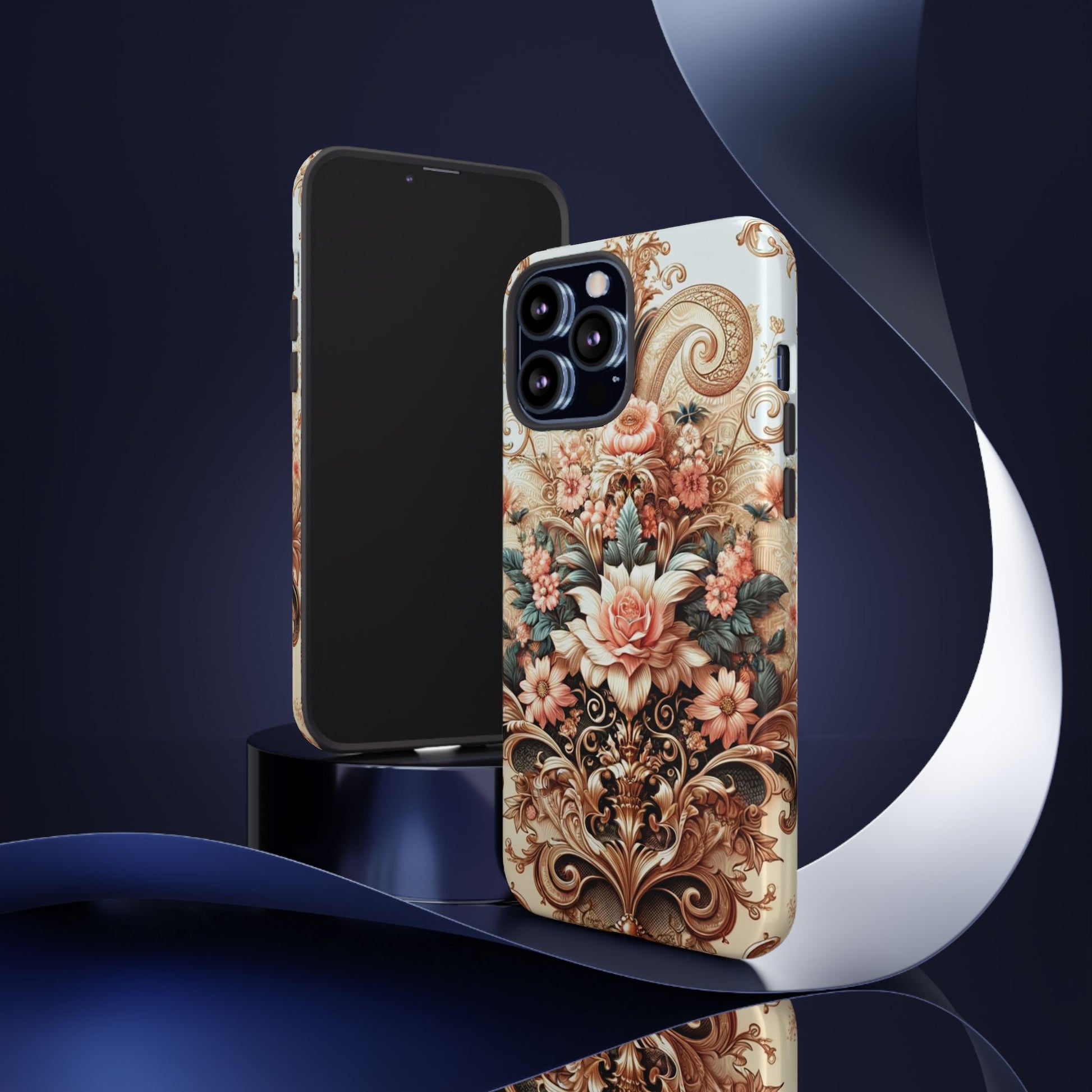 Gold Design Luxury Phone Tough Case Floral Elegant Durable Stylish for Modern Devices iPhone 17, 16, 15, Samsung iPhone Samsung Accessory Gift for Her