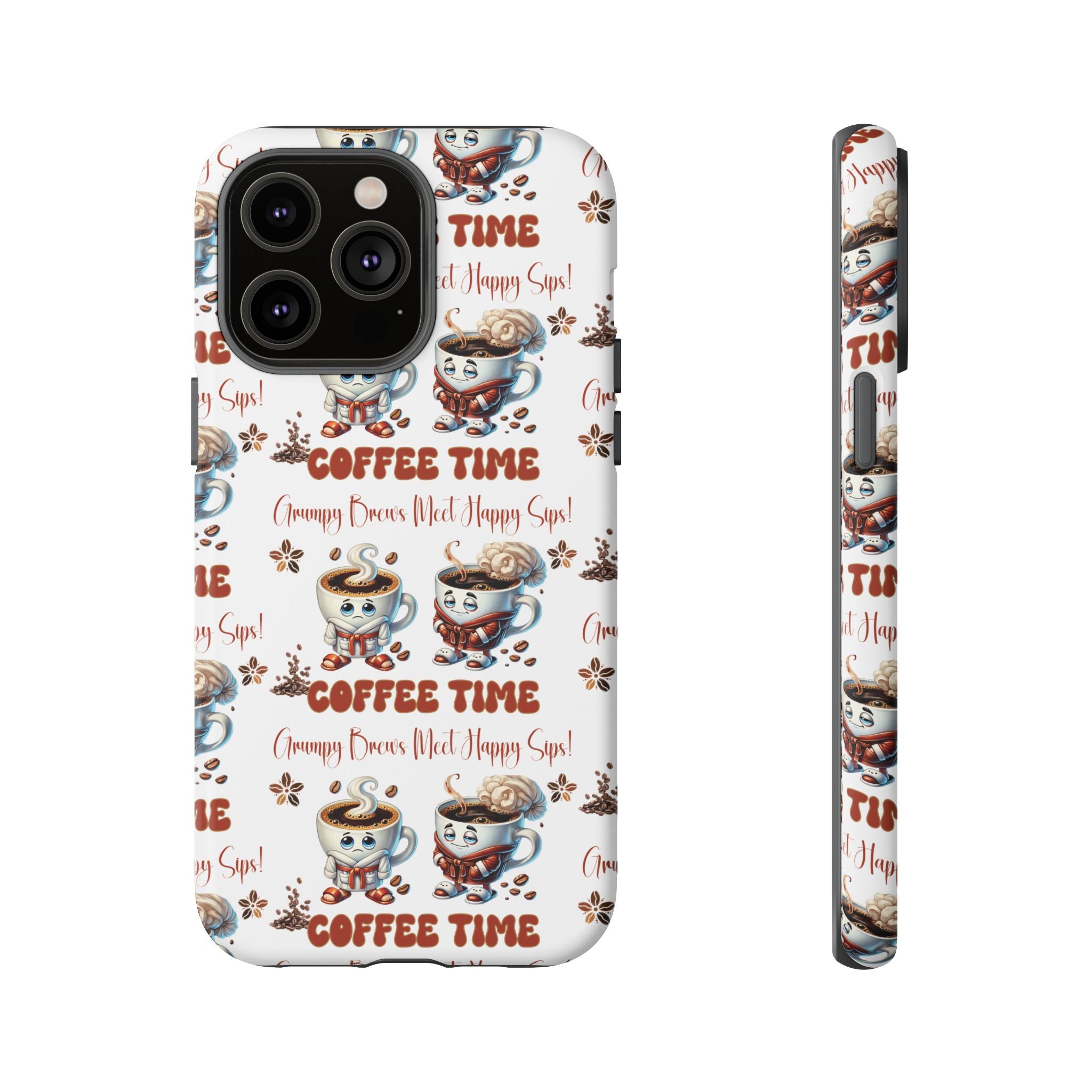 Grumpy Brews Meet Happy Sips Phone Case Compatible with iPhone, Samsung & Pixel | Fun, Durable Protection for Coffee Lovers | Unique Design, Shockproof & Scratch-Resistant Perfect for Coffee Lover - MRSBYVALLE