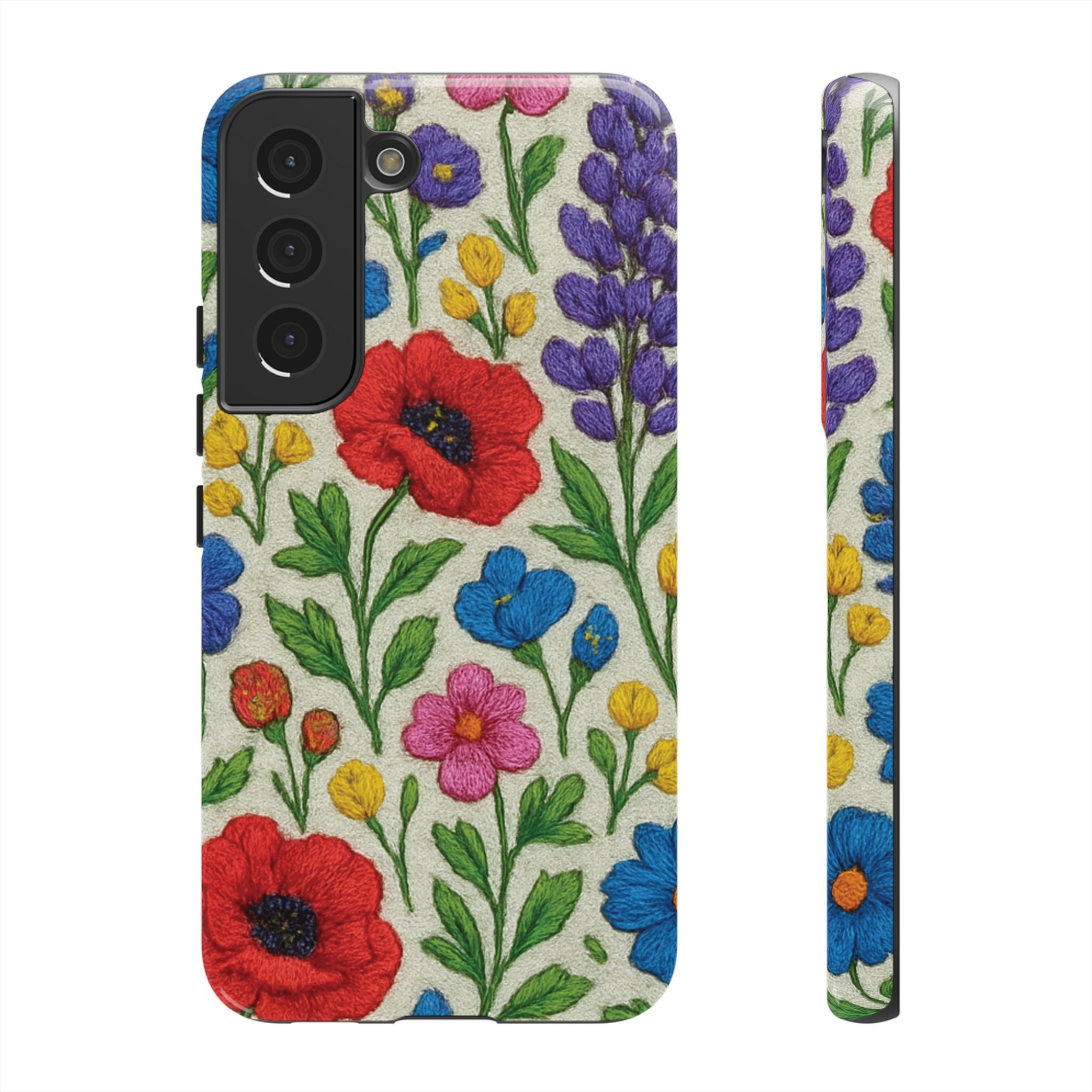 Bright 3D Illusion Wildflower Phone Case Cute Floral Design in Red, Pink, Blue – Aesthetic Protective Case for iPhone and  Android