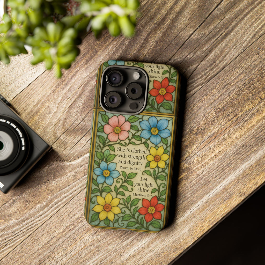 Pastel Floral Stained Glass Bible Verse Phone Case Christian Affirmation, Soft Faith Design, iPhone Samsung Google, Inspirational Gift for HerGift for Christians