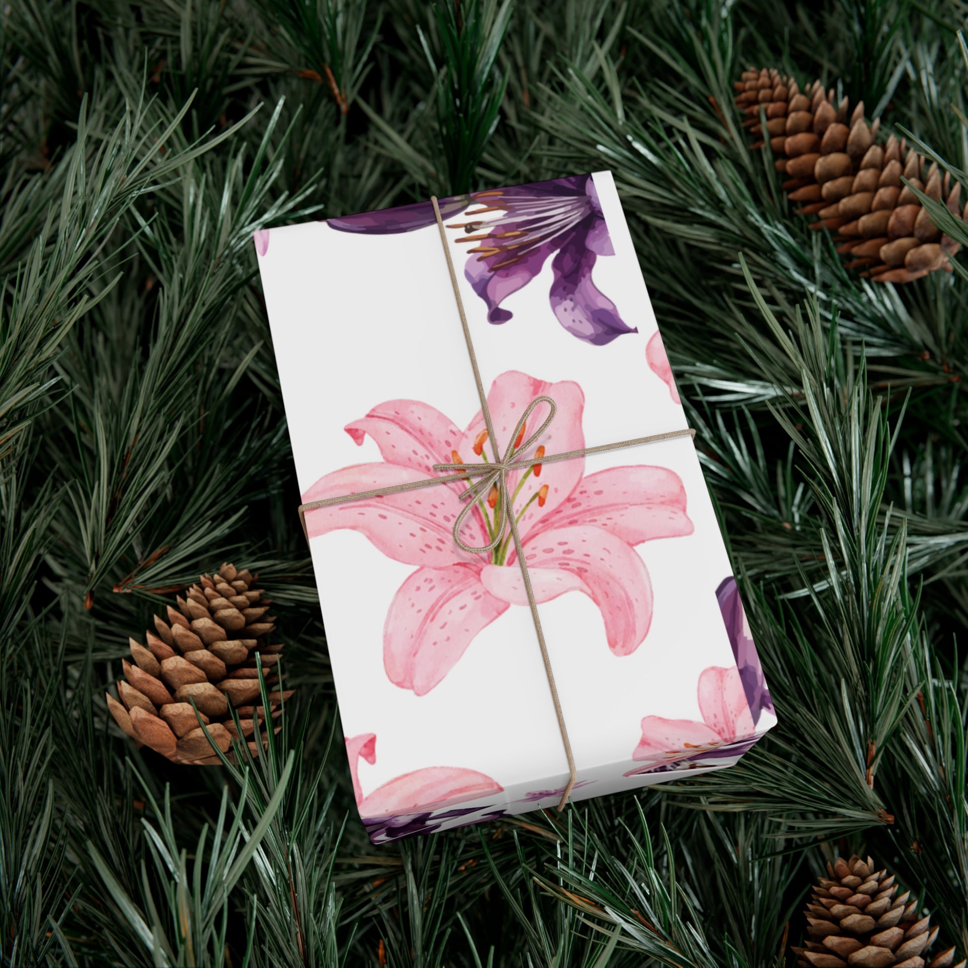 Blooming Tiger Lily Pink and white Wrapping Paper | Cozy Holiday Gift Wrap | Perfect for Christmas Presents, Wedding Celebrations, and Winter Wonderland Themes Christmas - MRSBYVALLE