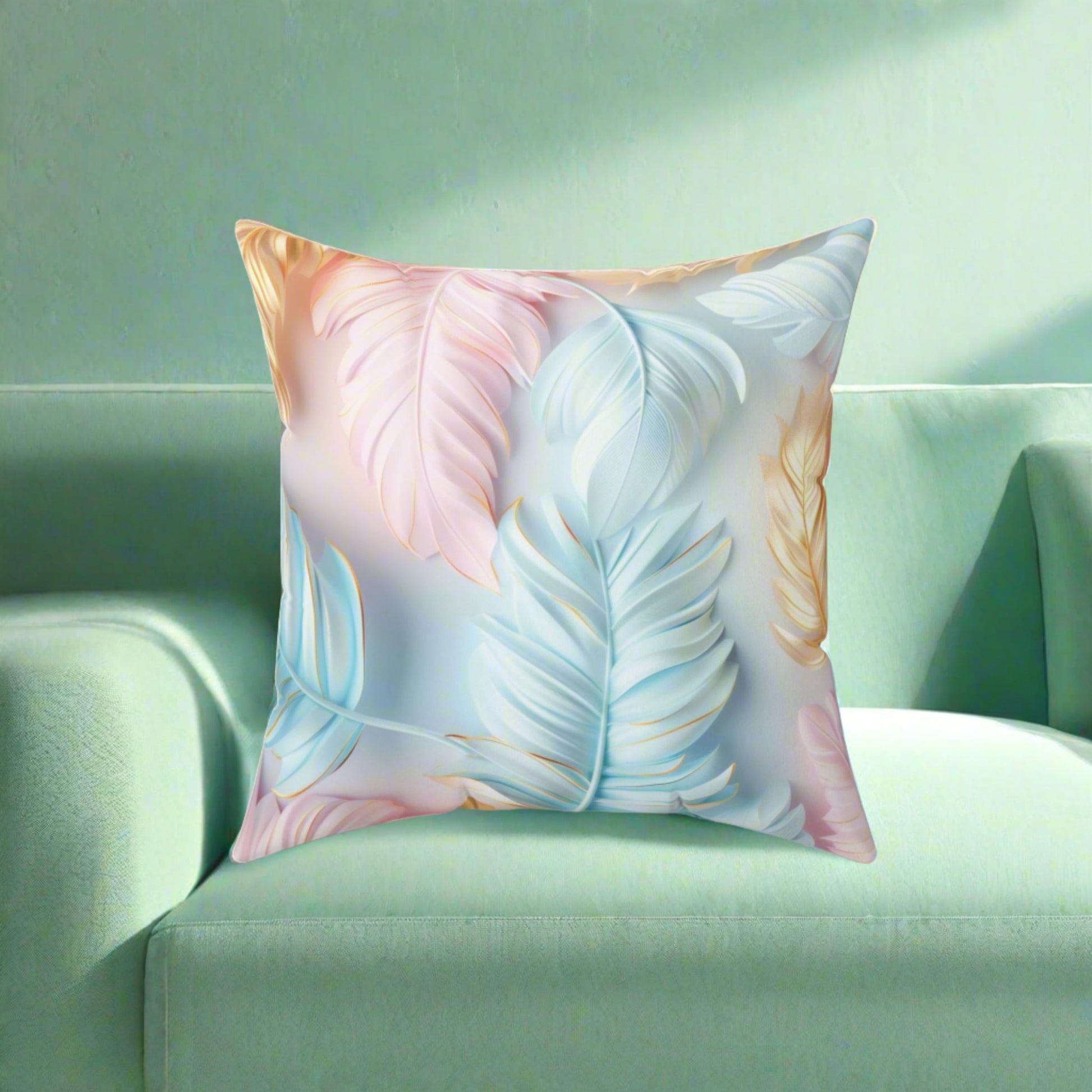 Pastel Feathers Design Square Pillow Elegant Holiday Decor Perfect for all Seasonal Decorations Perfect Accent for Living Rooms, Bedrooms, Soft, Durable, Pillow Gift New House, Bridal Shower Gift - MRSBYVALLE