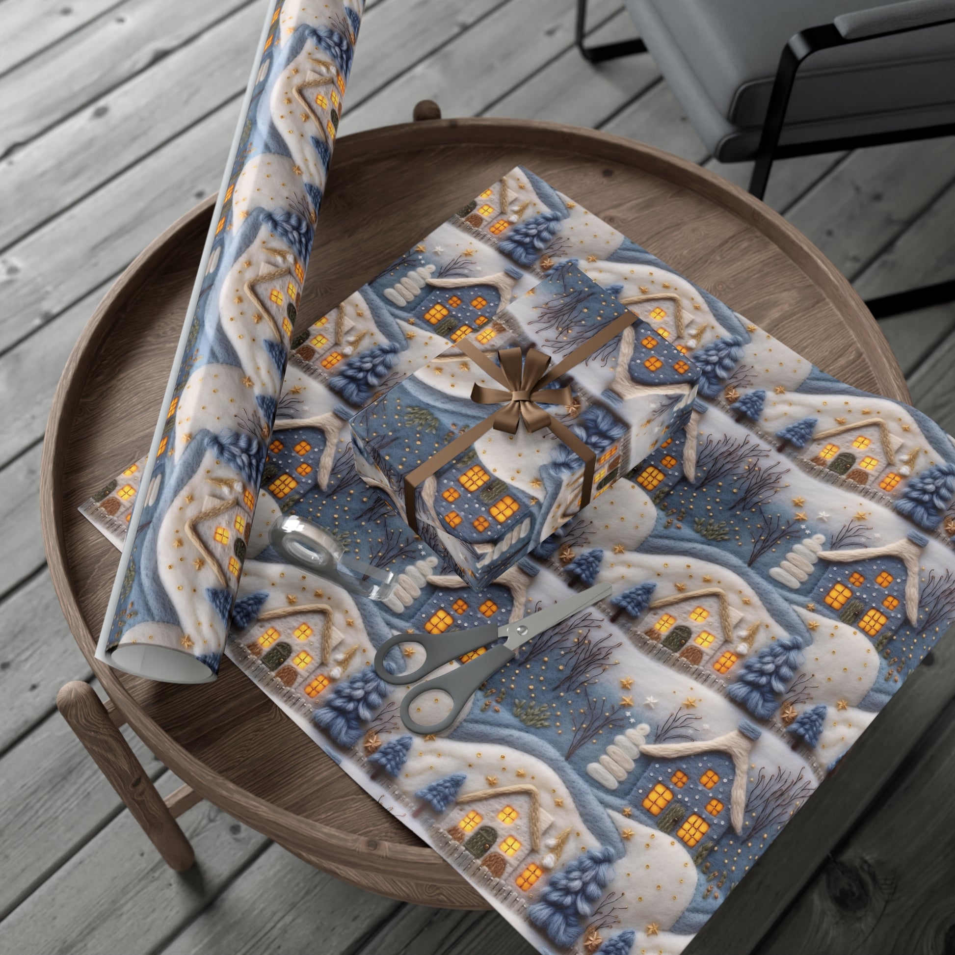 3D Felt Illusion Blue Houses Wrapping Paper Premium Gift Wrap with Unique Textured Design, Perfect for Birthdays, Holidays, and Special Occasions - Eye-Catching and Stylish - MRSBYVALLE