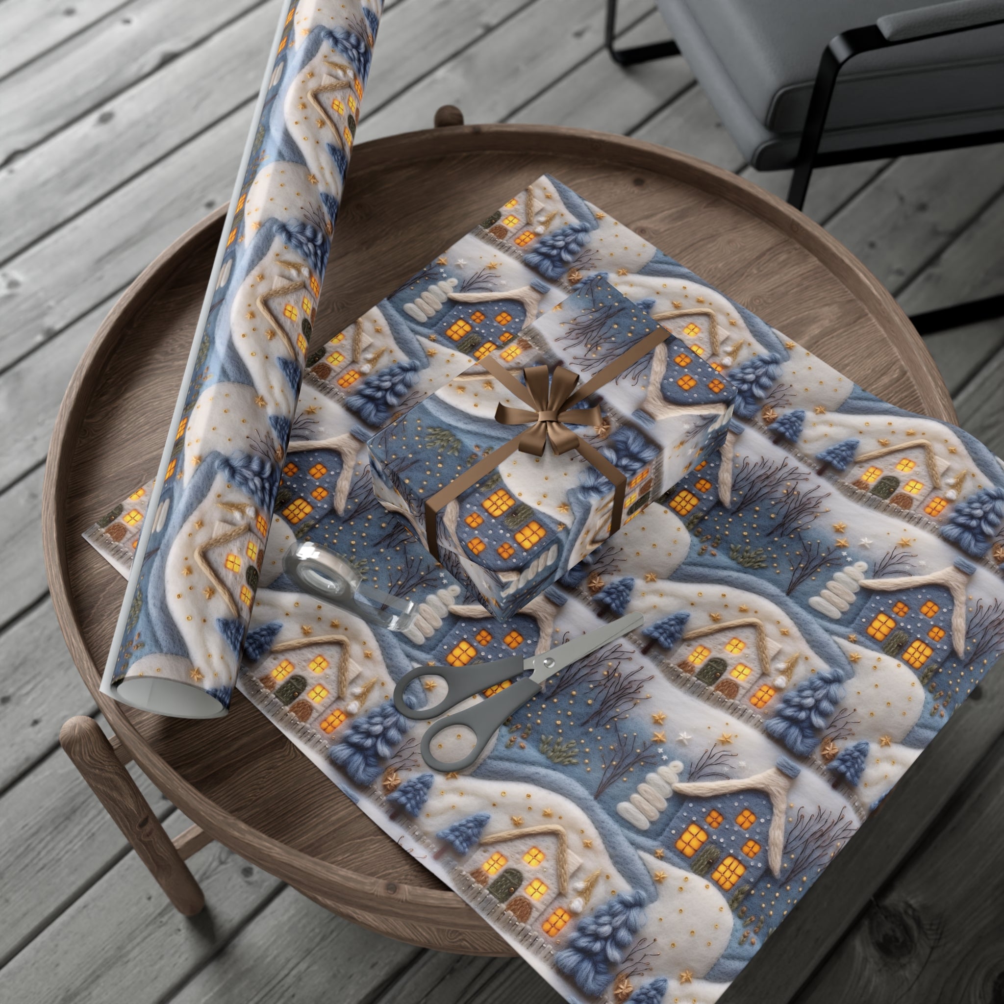 3D Felt Illusion Blue Houses Wrapping Paper Premium Gift Wrap with Unique Textured Design, Perfect for Birthdays, Holidays, and Special Occasions - Eye-Catching and Stylish - MRSBYVALLE