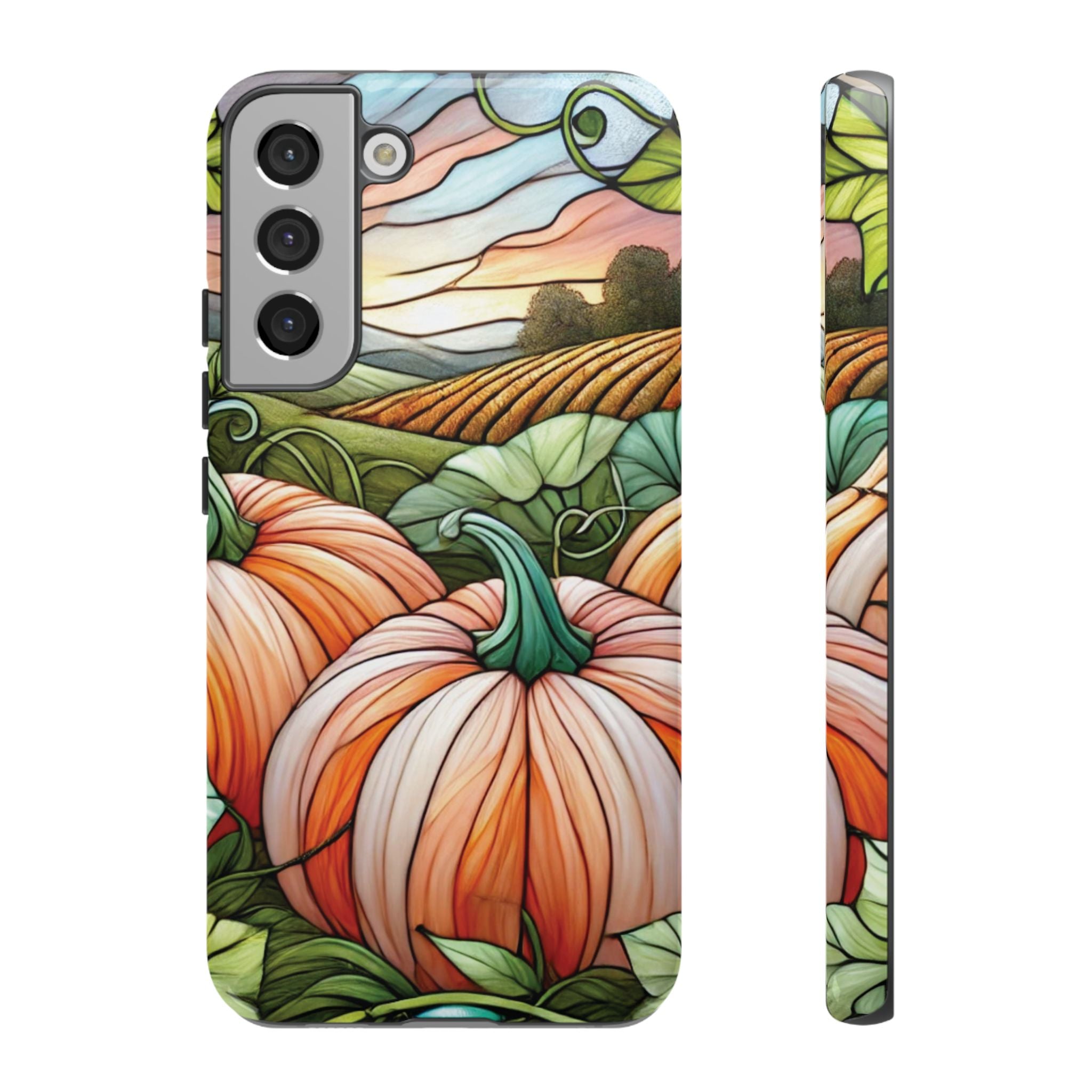Pumpkins Phone Case Fall Faux Stained-Glass Thanksgiving Cover Pumpkin Lovers Gift for Galaxy S 24 23 22 21 Pixel 5 6 7 8 iPhone 17 , 16 15 14 13 12 Samsung iPhone Samsung Gift for Her