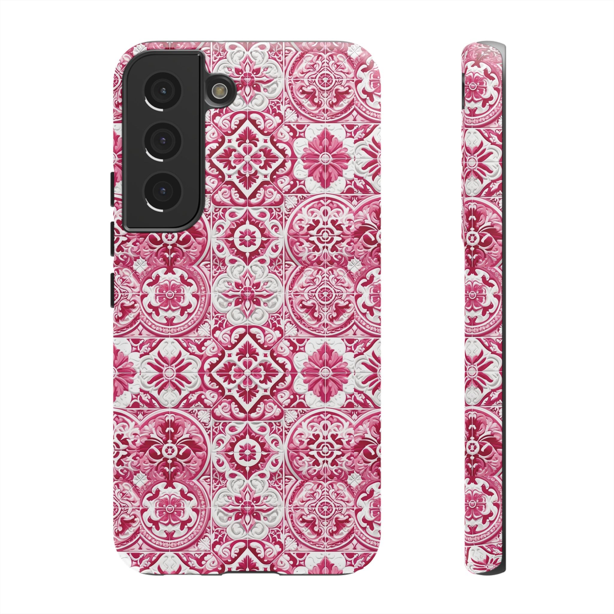 Pink and White Mediterranean Tile Design Phone Case - Stylish, Protective Cover for All Models Gift for Mom Accessory Gift for Her