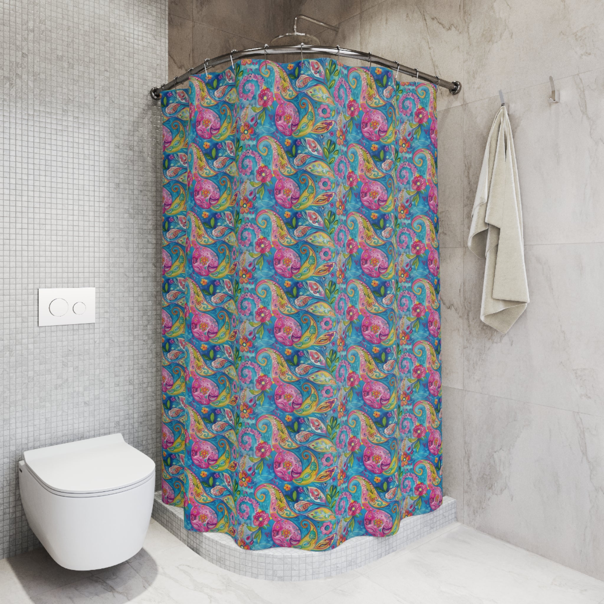 Shower Curtains - Bright Paisley Refresh your bathroom with our bright paisley shower curtains—bursting with color and style. Transform your space and shop now for a vibrant upgrade!