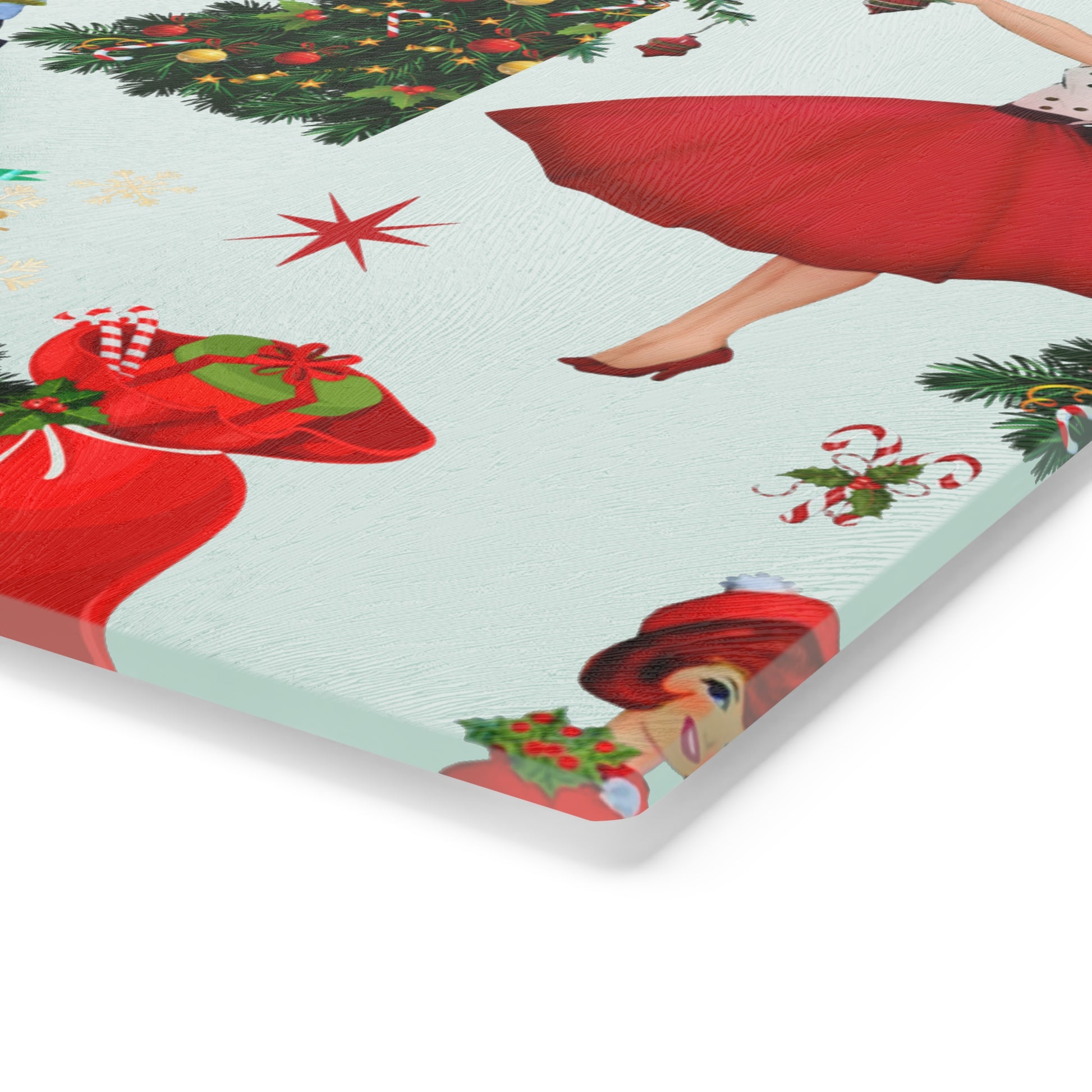 New House Tempered Glass Cutting Board with 1950s Vintage Retro Christmas Design Ultra-Durable Kitchen Accessory for Stylish Cooking Kitchen Decor Housewarming, New House Gift - MRSBYVALLE