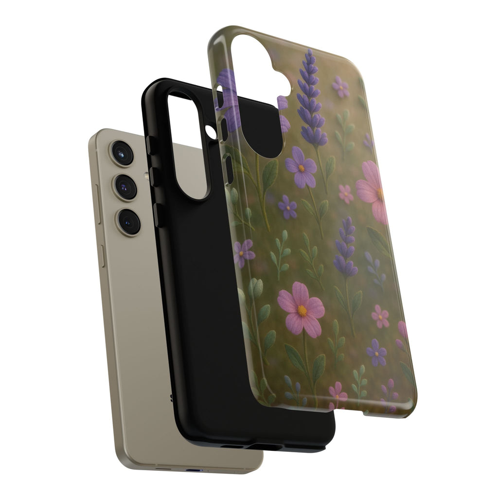 Pastel Flowers 3D Illusion Wildflower Phone Case Cute Pastel Floral Design in Lavender, Pink, Mint Green Aesthetic Protective Case for iPhone and  Android