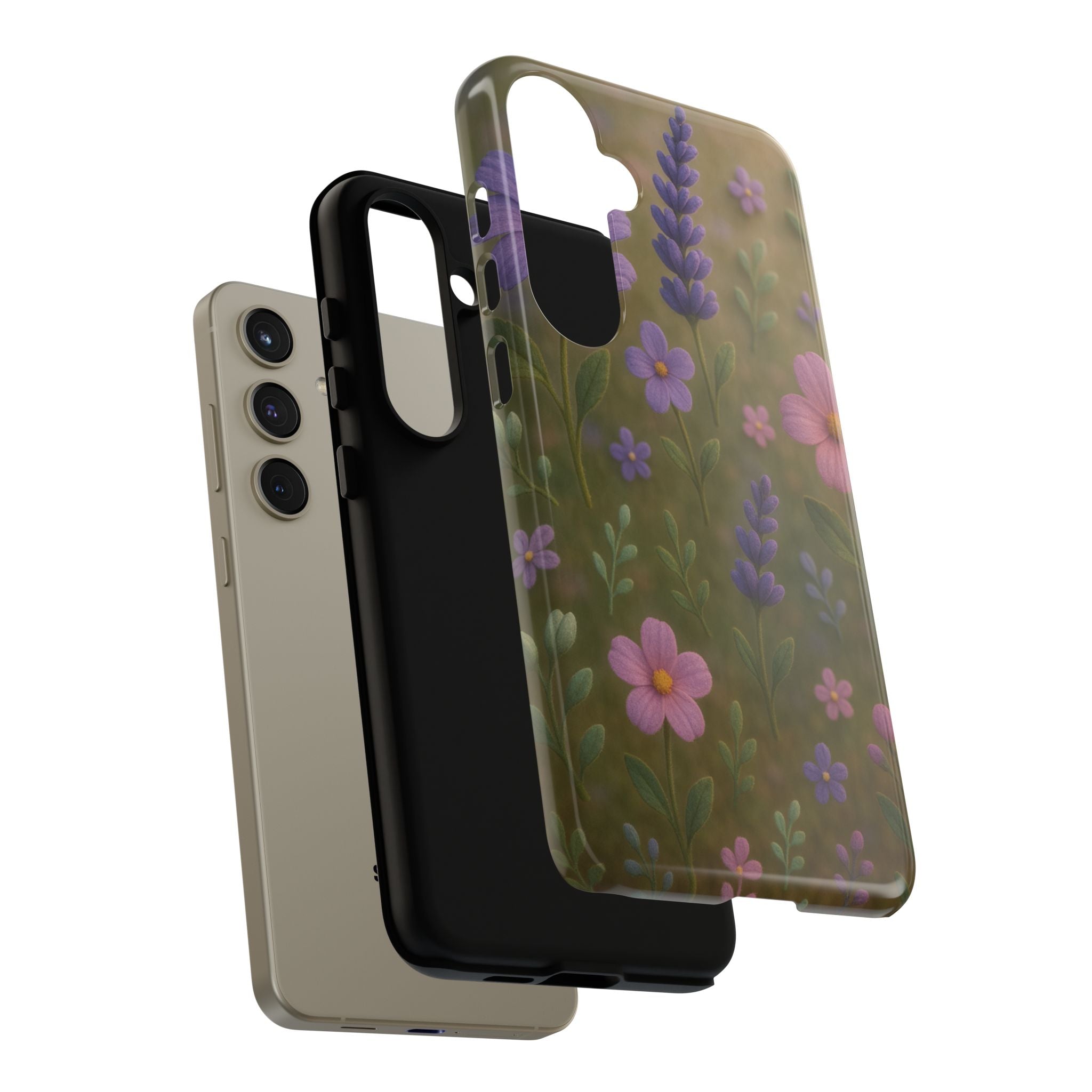 Pastel Flowers 3D Illusion Wildflower Phone Case Cute Pastel Floral Design in Lavender, Pink, Mint Green Aesthetic Protective Case for iPhone and  Android