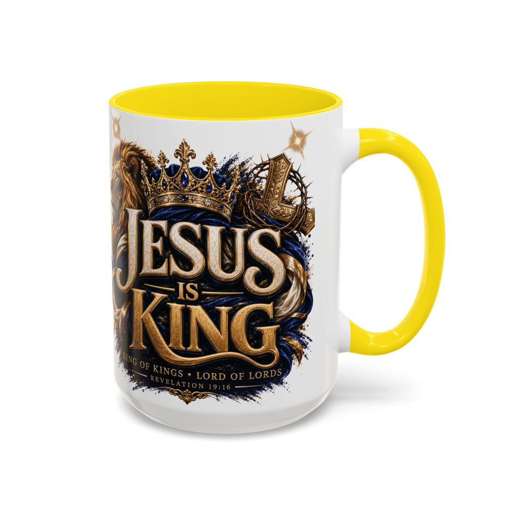 Jesus Is King Coffee Mug Christian Faith Accent Mug (11/15oz) Gift for Dad Mom