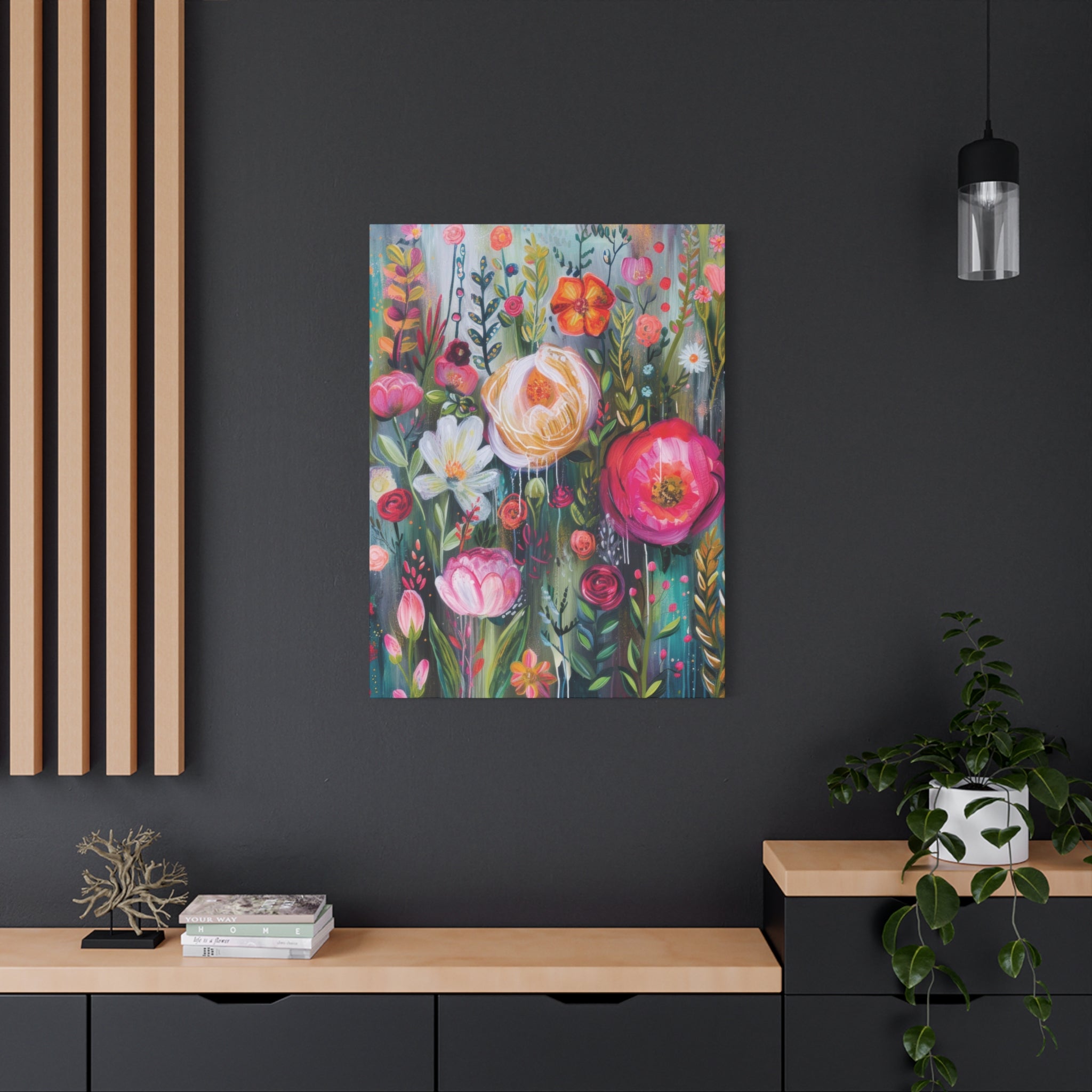 Watercolor Boho Floral Wall Art Matte Canvas Stretched, Vibrant Botanical Design, Perfect for Living Room, Bedroom, or Office Decor, Adds a Stylish Touch to Any Space - MRSBYVALLE