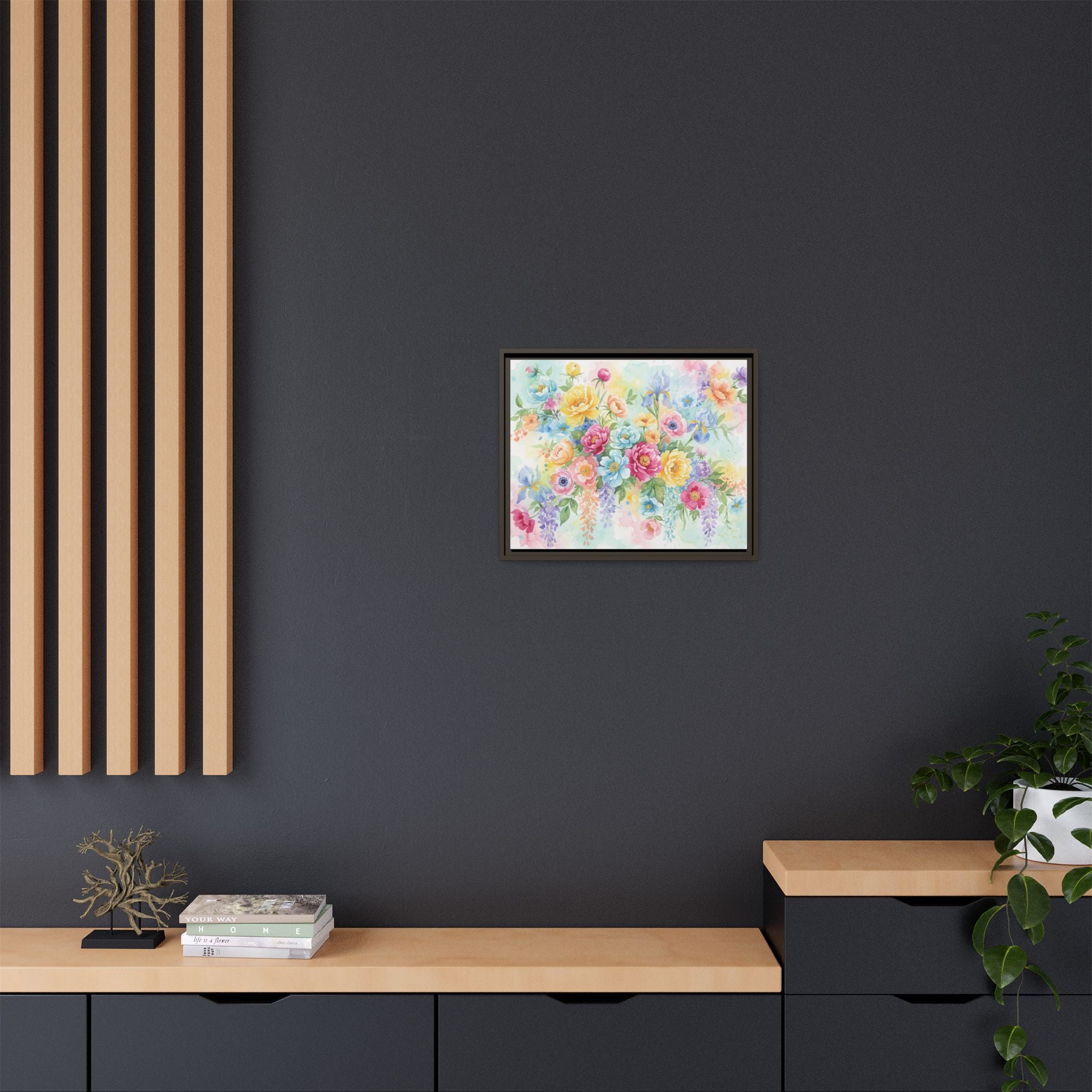Toile Bouquet Floral Aquarelle, Art Mural Mat Encadré | Art Mural Multicolore