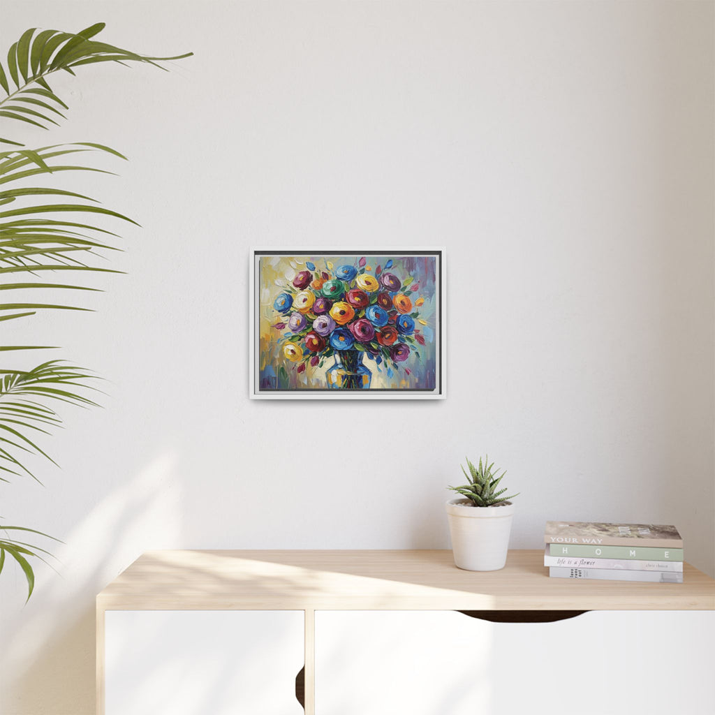 Impression sur toile bouquet floral aquarelle - Tableau mural encadré mat - Illusion de peinture à l'huile vibrante