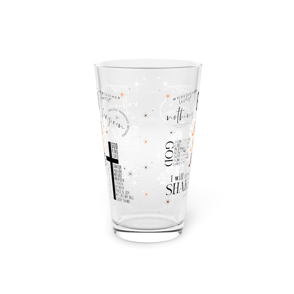 Jesus Quotes 16oz Pint Glass – Scripture Collage, Crystal-Clear Durable Glass, Hand-Wash Only, Christian Gift for Iced Coffee, Lemonade, Soda & Water