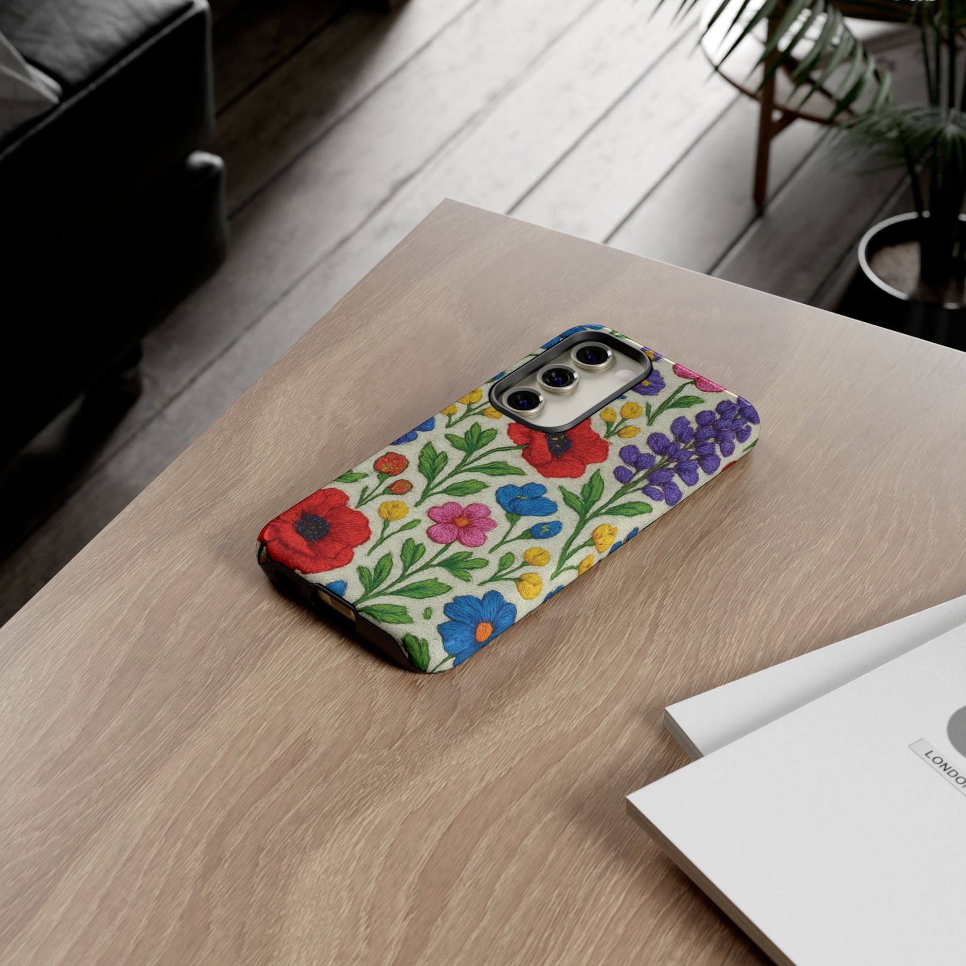 Bright 3D Illusion Wildflower Phone Case Cute Floral Design in Red, Pink, Blue – Aesthetic Protective Case for iPhone and  Android