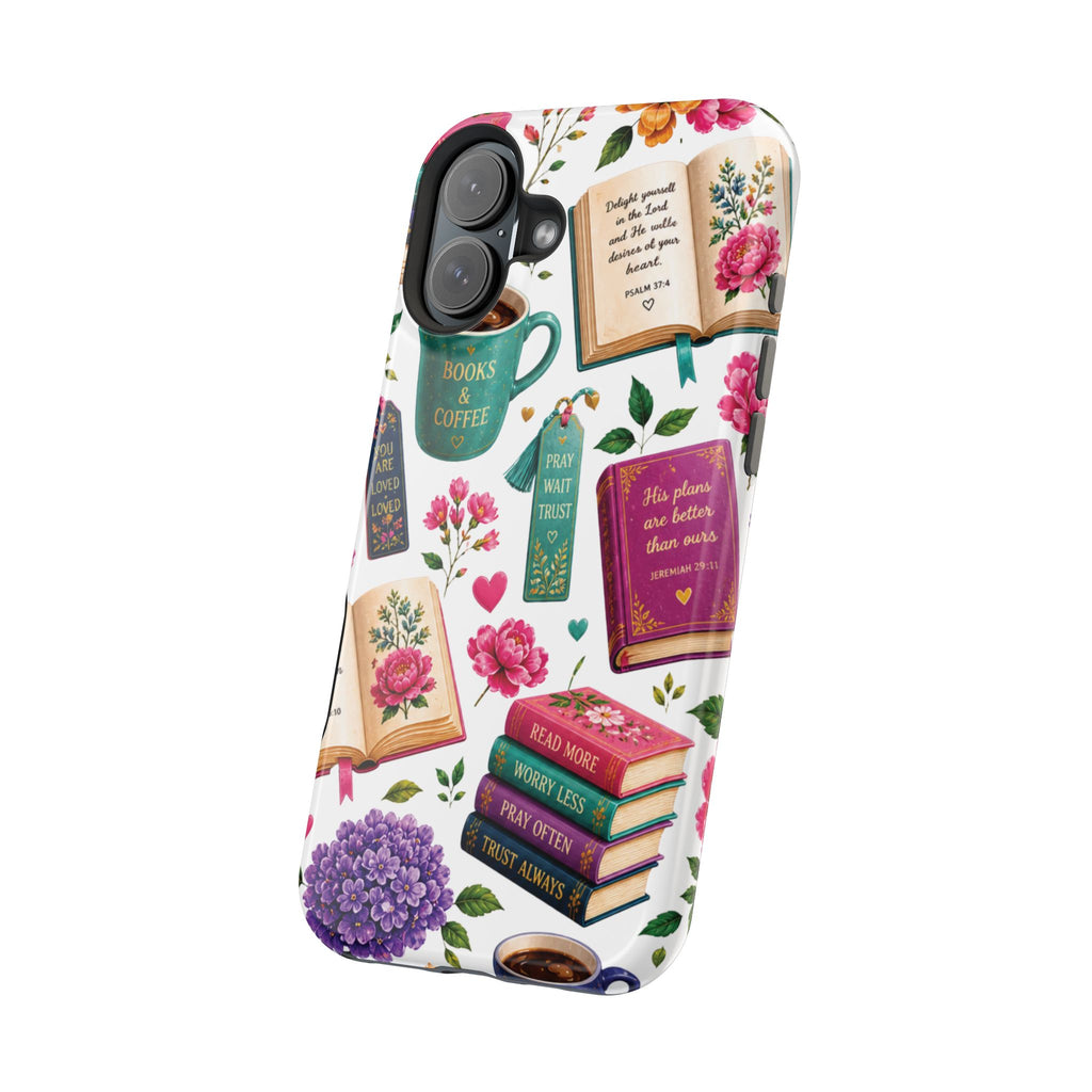 Christian Books & Coffee Phone Case — Magnetic Impact-Resistant Christian Gift