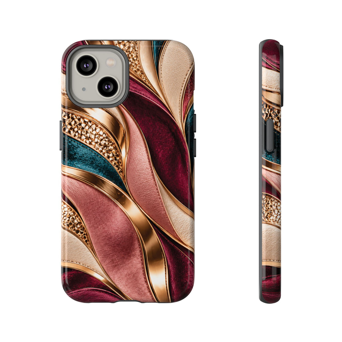Lux Marble Waves Phone Case Metallic Burgundy, Teal Gold Protective Cover iPhone 18