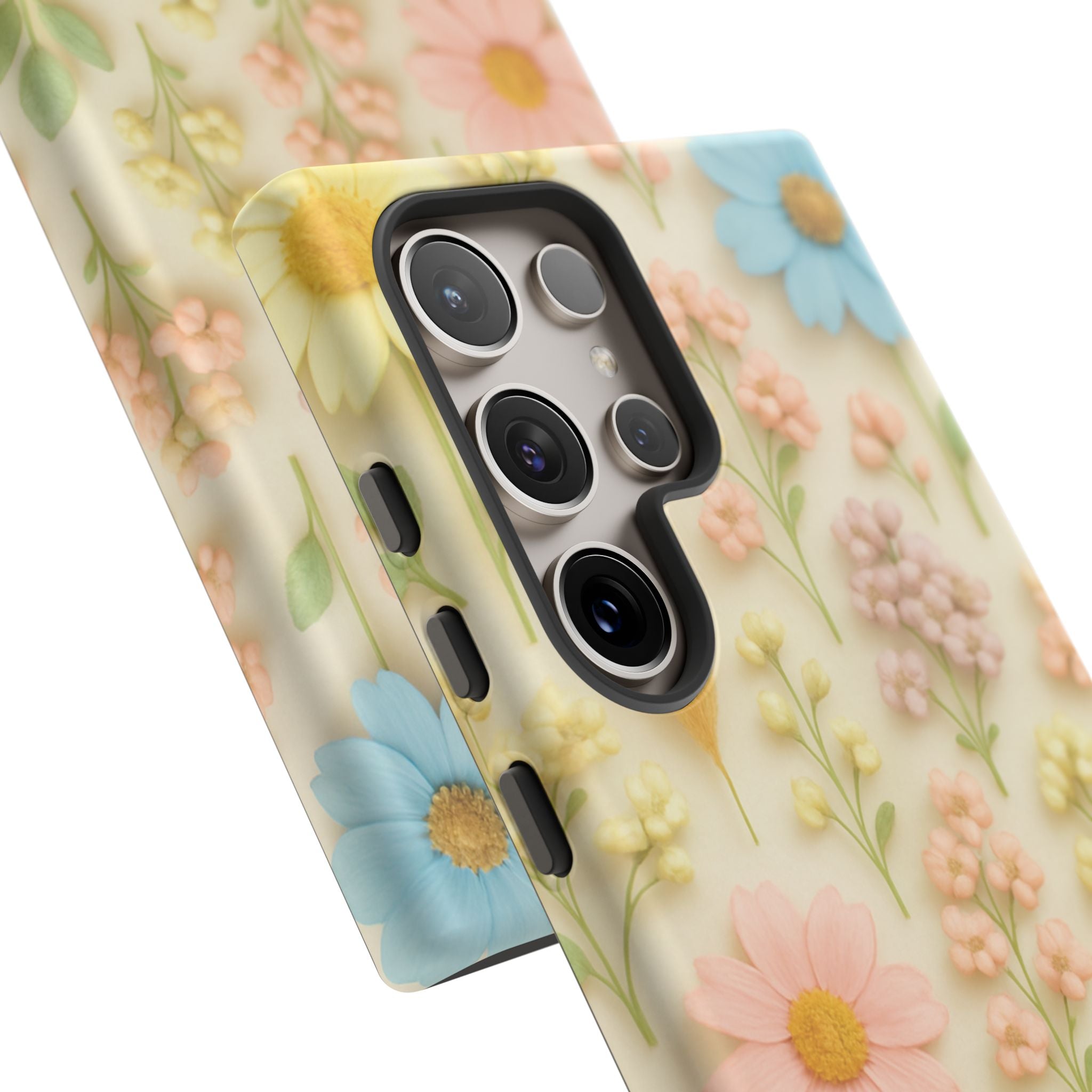 Pastel Dried Flowers Illusion Phone Case 3D Realistic Pressed Floral Design, Bright Botanical Aesthetic, Soft Nature-Inspired CoveriPhone & Galaxy