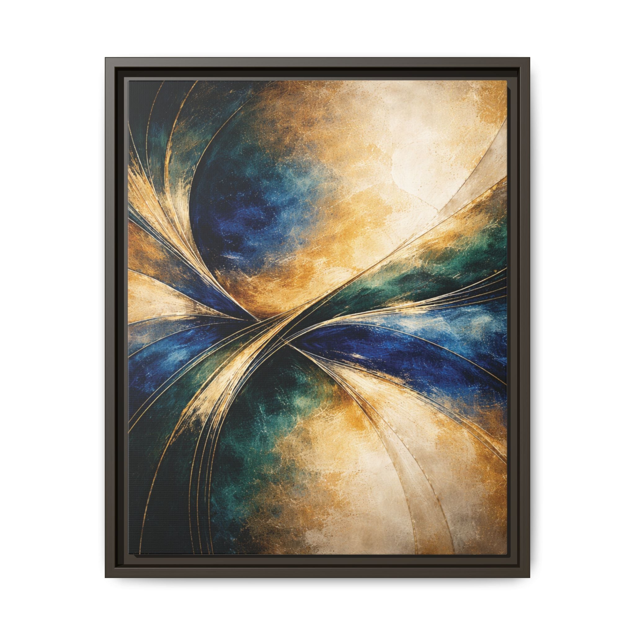 Gilded Convergence  Luxe NeoDeco Blue & Gold Abstract Wall Art Framed