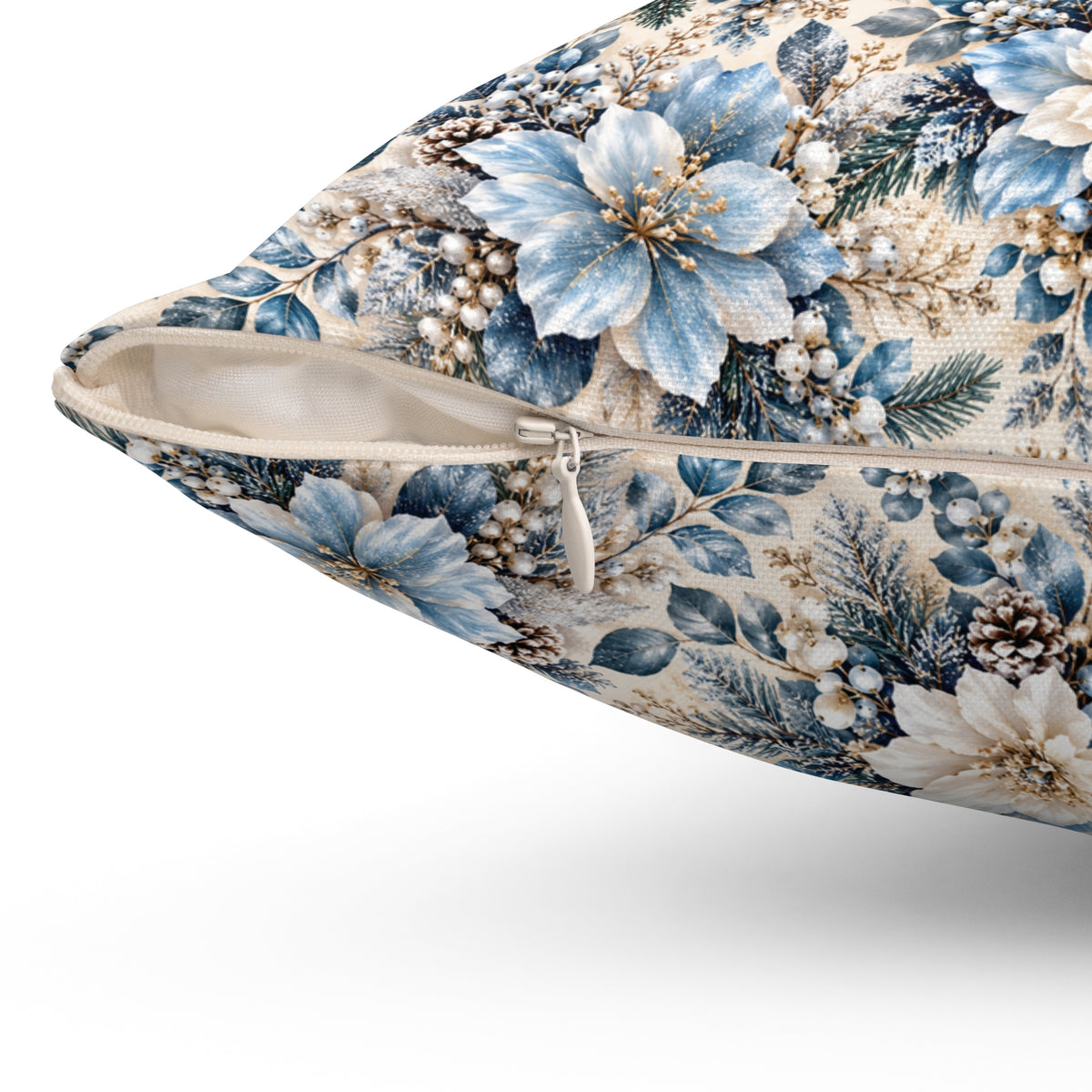 Icy Blue Floral Cottagecore Square Throw Pillow