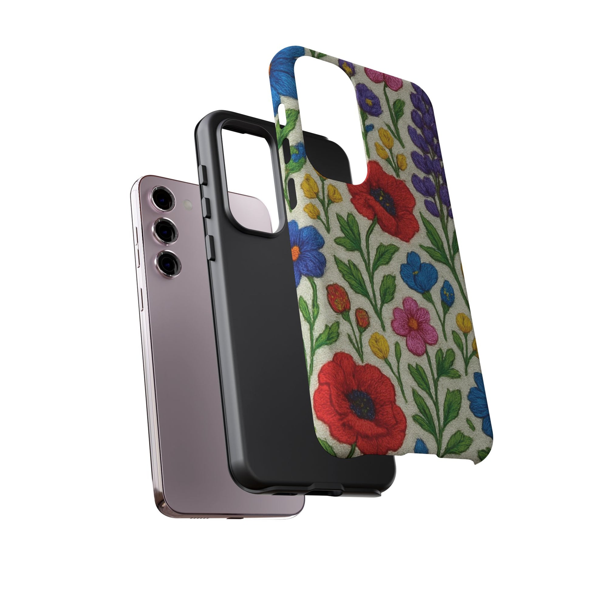 Bright 3D Illusion Wildflower Phone Case Cute Floral Design in Red, Pink, Blue – Aesthetic Protective Case for iPhone and  Android