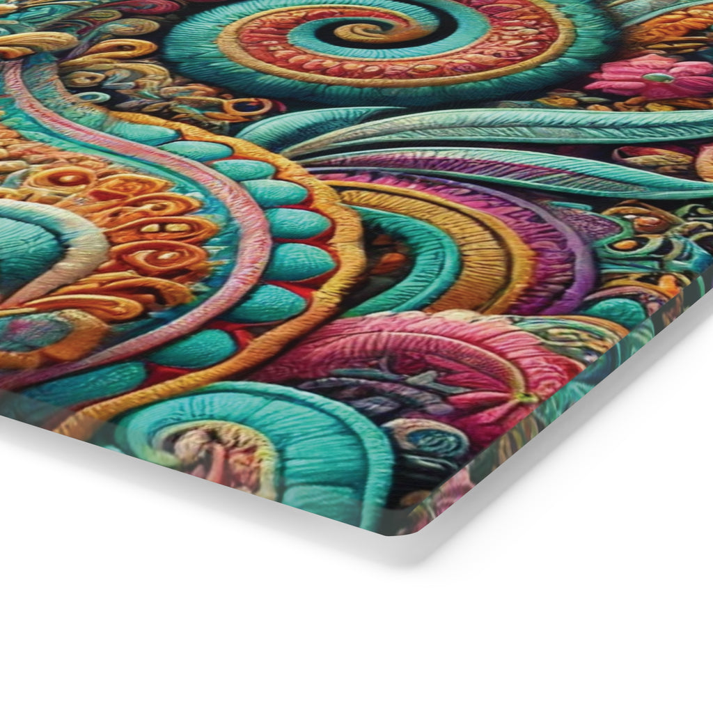 Paisley Boho Floral Tempered Glass Cutting Board | Durable and Heat-Resistant | Non-Slip Feet for Stability | Scratch-Resistant Surface | Stylish Kitchen Decor & Gift