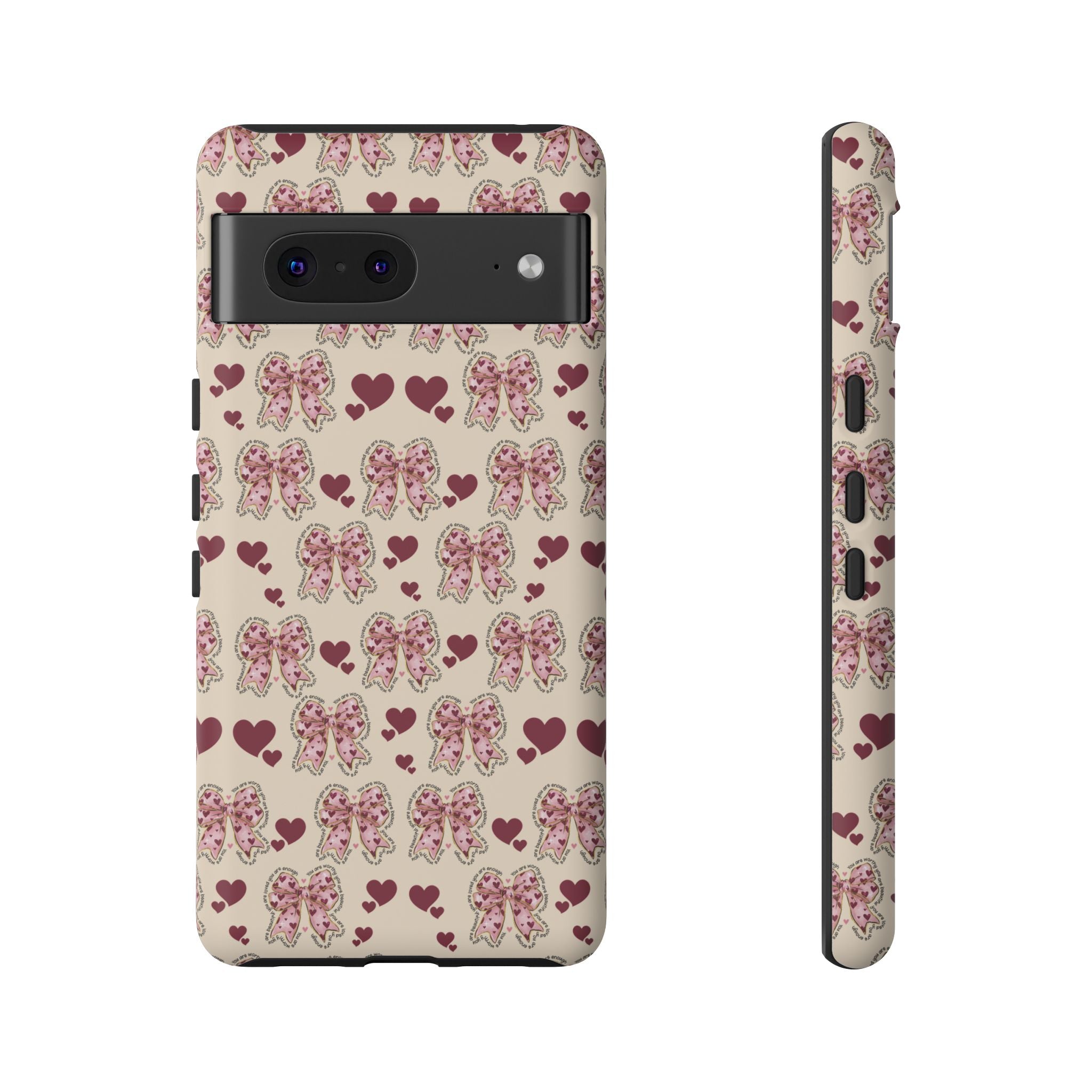 Charming Hearts & Pink Bows Phone Case Stylish & Durable Protection for Your Device | Scratch-Resistant, Slim Fit, and Lightweight Design for Everyday Use for iPhone & Android | Fresh Nature-Inspired Design!