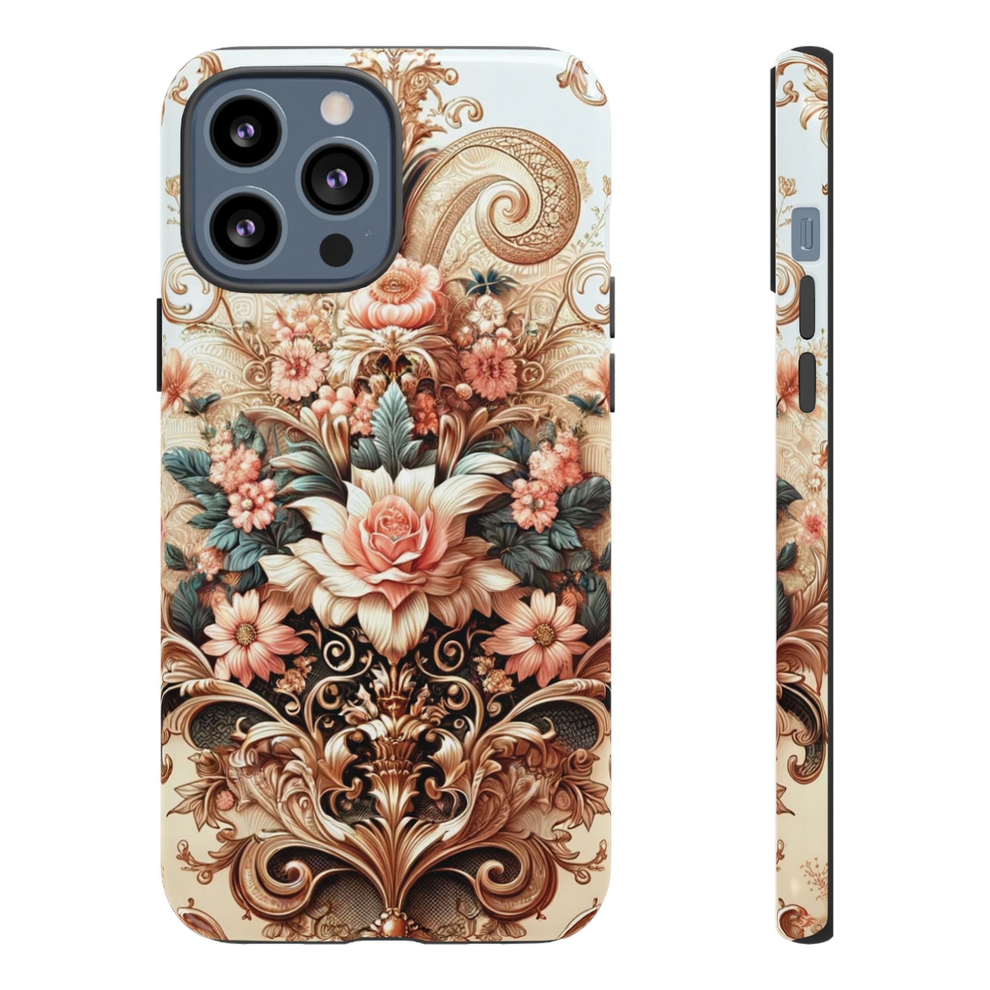 Gold Design Luxury Phone Tough Case Floral Elegant Durable Stylish for Modern Devices iPhone 17, 16, 15, Samsung iPhone Samsung Accessory Gift for Her