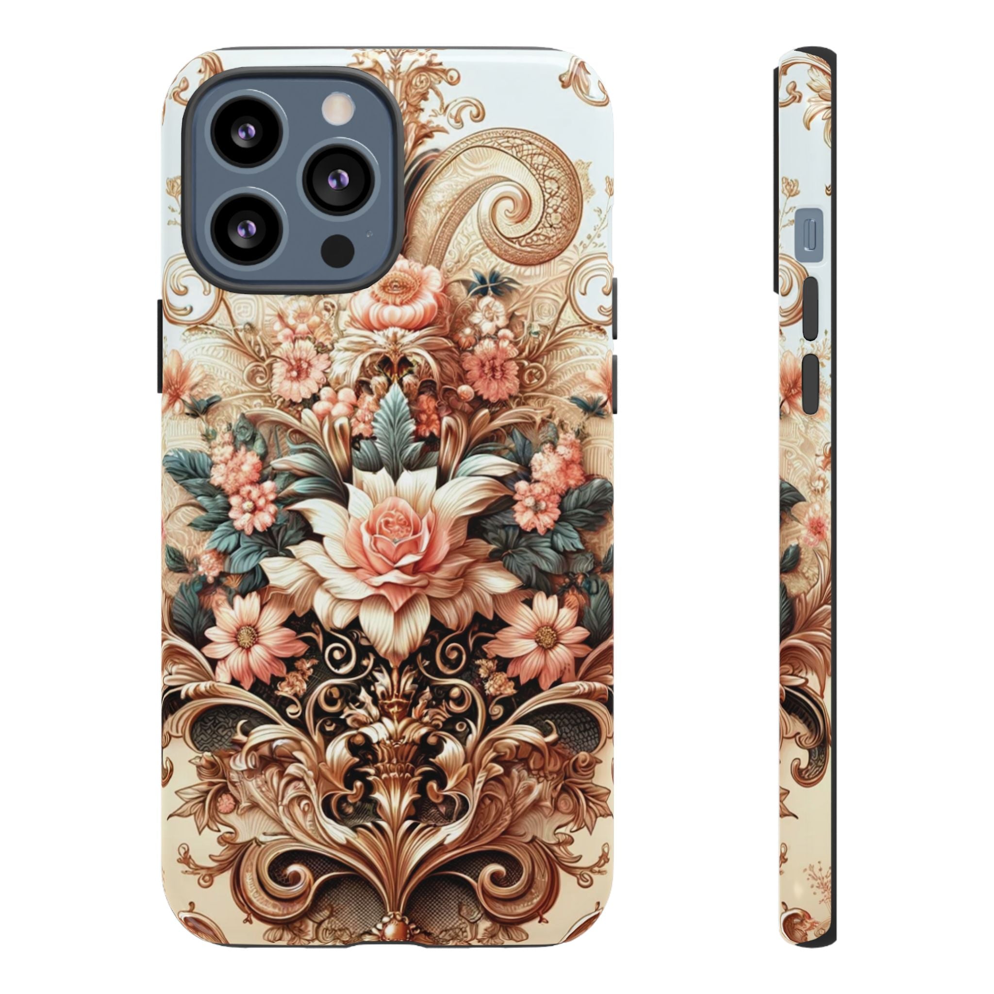 Gold Design Luxury Phone Tough Case Floral Elegant Durable Stylish for Modern Devices iPhone 17, 16, 15, Samsung iPhone Samsung Accessory Gift for Her