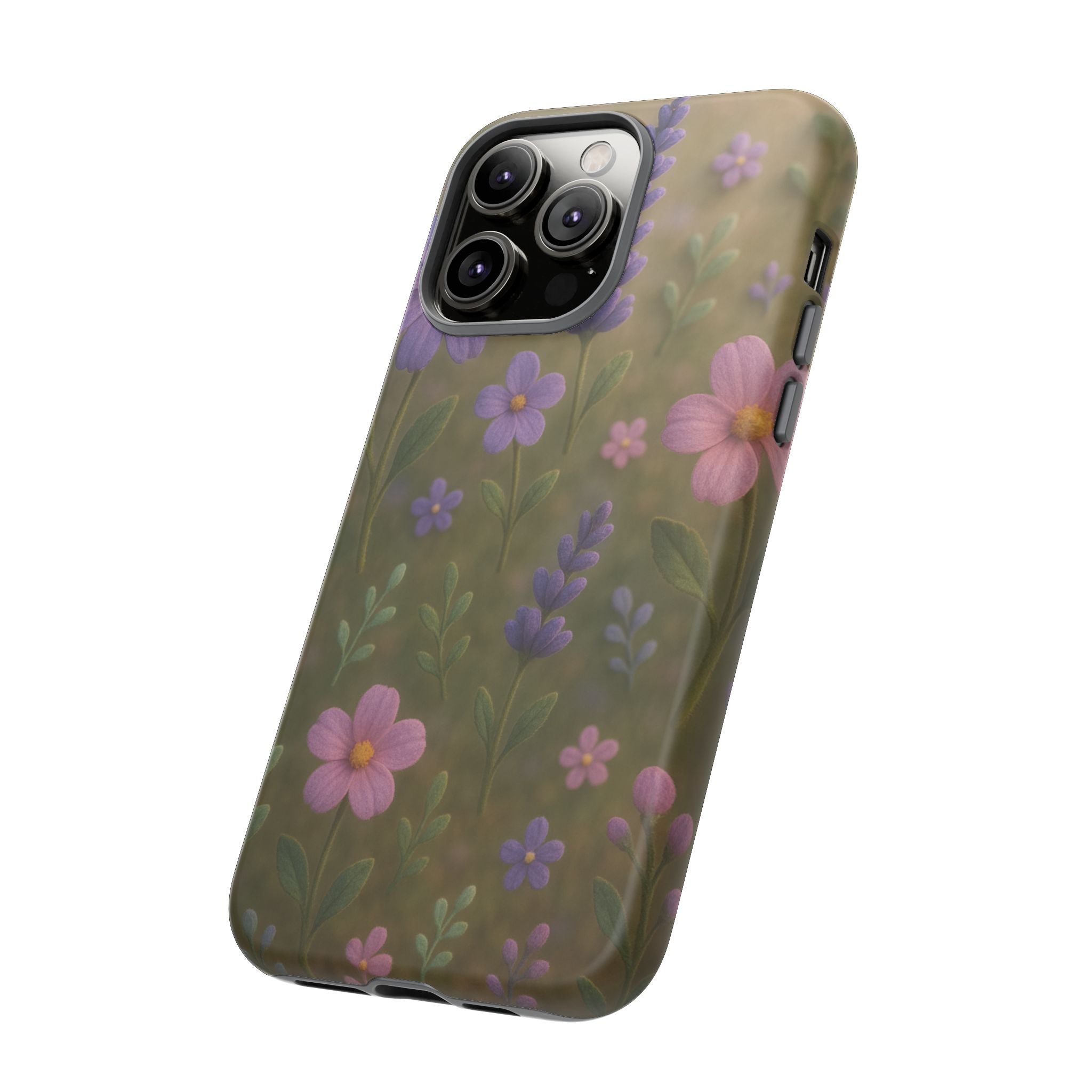 Pastel Flowers 3D Illusion Wildflower Phone Case Cute Pastel Floral Design in Lavender, Pink, Mint Green Aesthetic Protective Case for iPhone and  Android