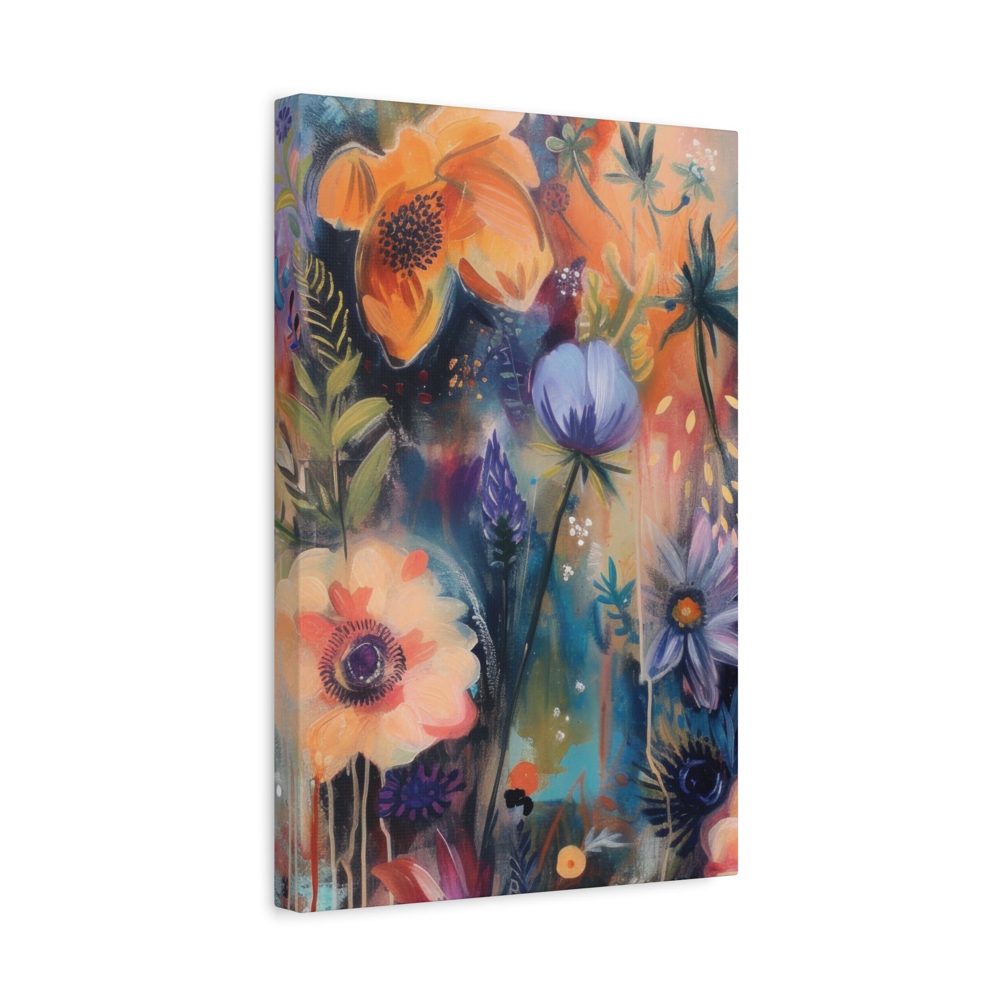 Boho Floral Wall Art Matte Canvas Stretched, Vibrant Botanical Design, Perfect for Living Room, Bedroom, or Office Decor, Adds a Stylish Touch to Any Space1.25" - MRSBYVALLE