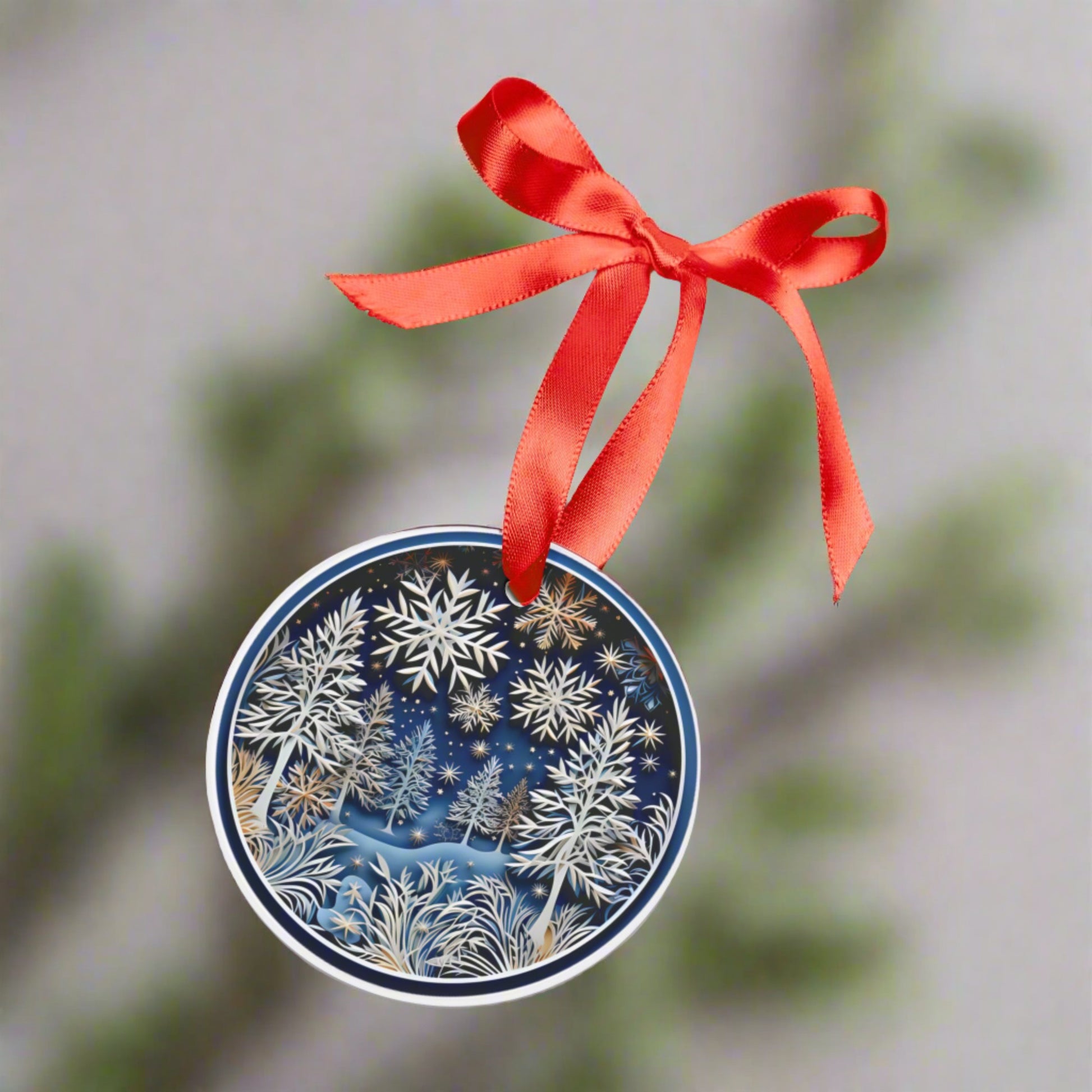 Elegant Navy Christmas Acrylic Ornament with Ribbon Perfect Holiday Decoration and Gift Durable Holiday Keepsake | Charming Winter Design | Ideal for Tree Trimming and Gift Giving - MRSBYVALLE