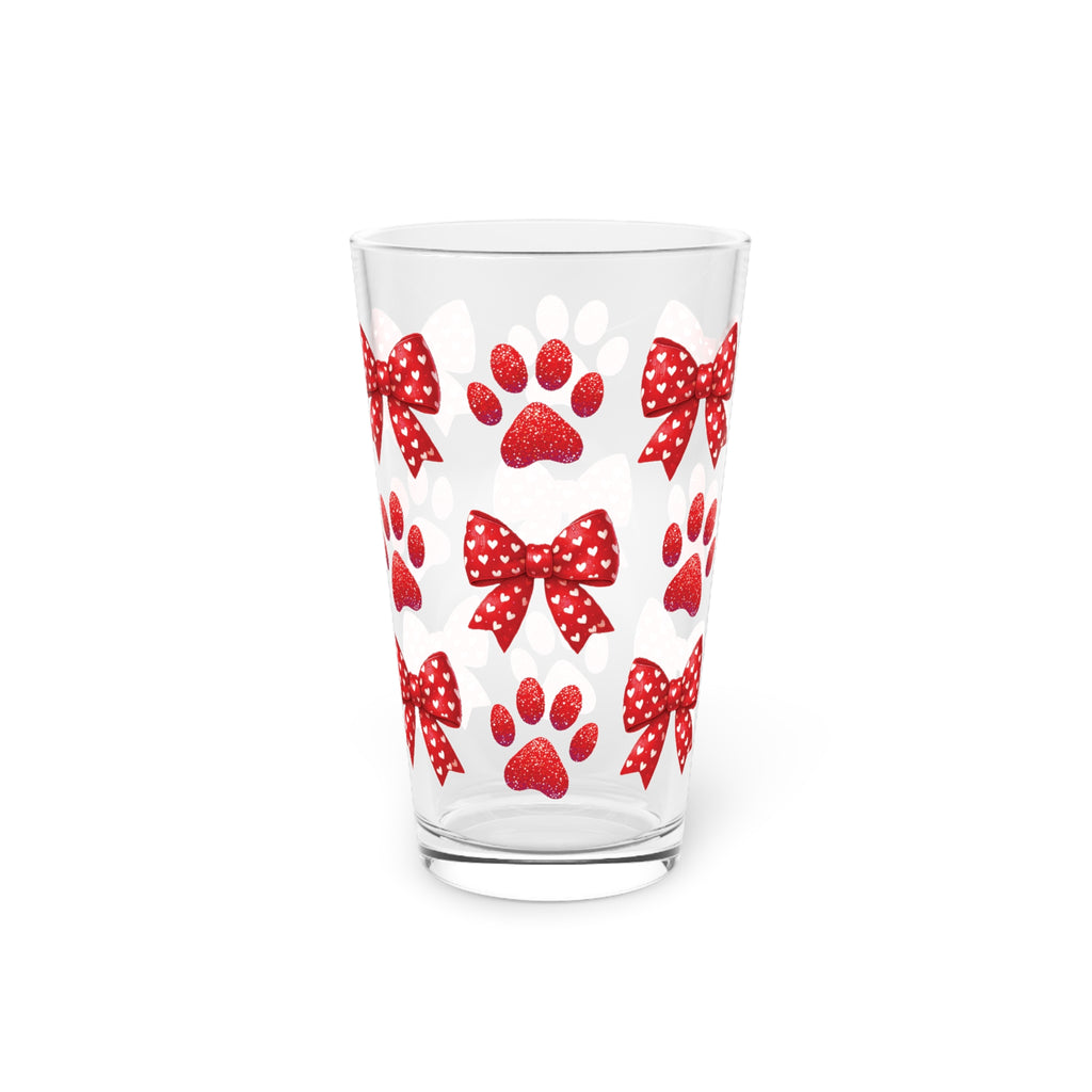 Red Bows and Paws 16oz Pint Glass - Custom Drinkware for Dog Lovers, Adorable Paw Print Gift, Personalized Home Bar Glass, Perfect for Pet Owner Gifts! Perfect for Parties - MRSBYVALLE